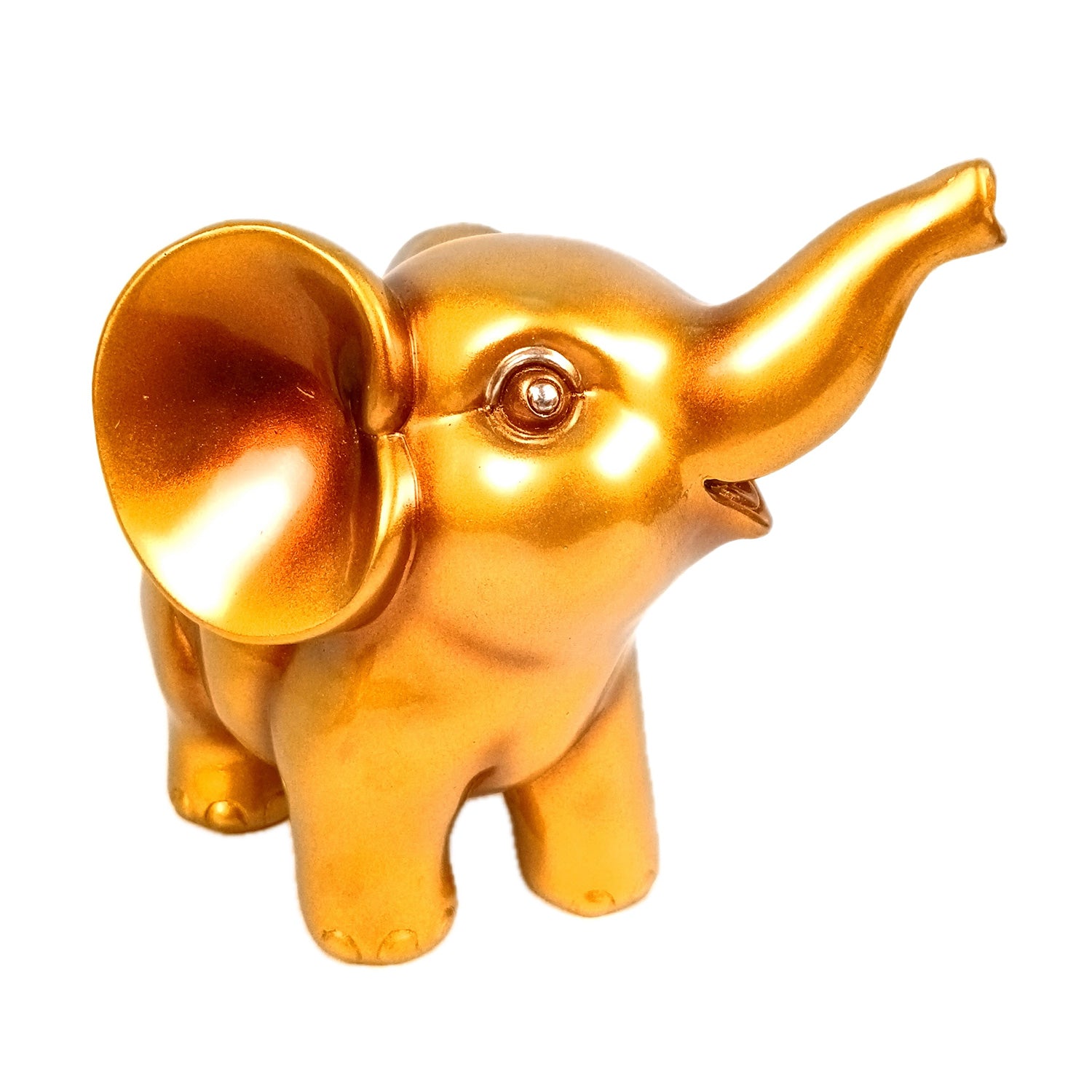 Elephant Statue Showpiece Set | Cute Elephant Figurines - Trunk Up for Vastu & Good Luck - for Home Décor, Living Room, Office Desk & Gifts - 12 Inch (Resin, Golden) - Apkamart #Style_Design 2