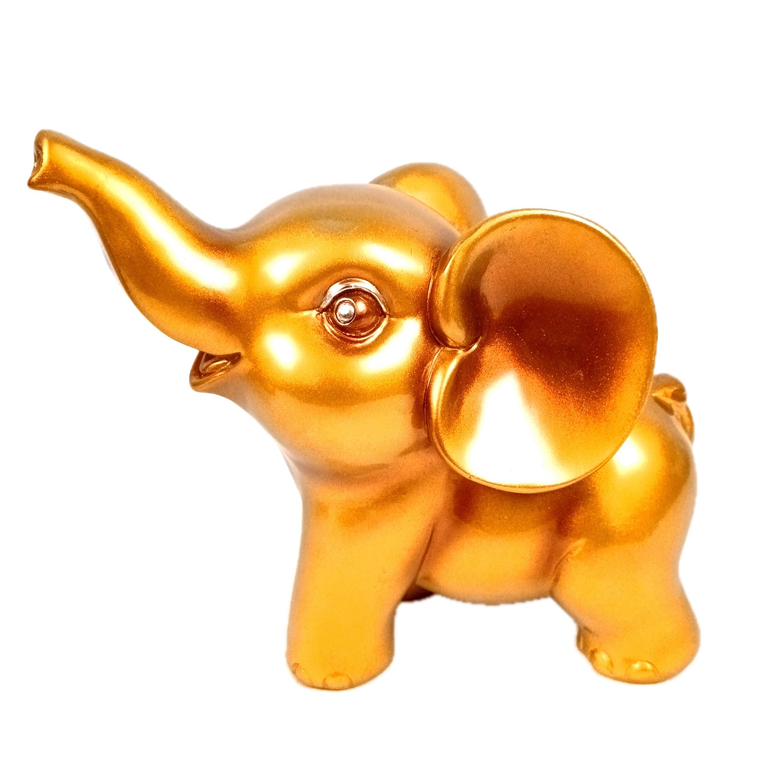 Elephant Statue Showpiece Set | Cute Elephant Figurines - Trunk Up for Vastu & Good Luck - for Home Décor, Living Room, Office Desk & Gifts - 12 Inch (Resin, Golden) - Apkamart #Style_Design 2