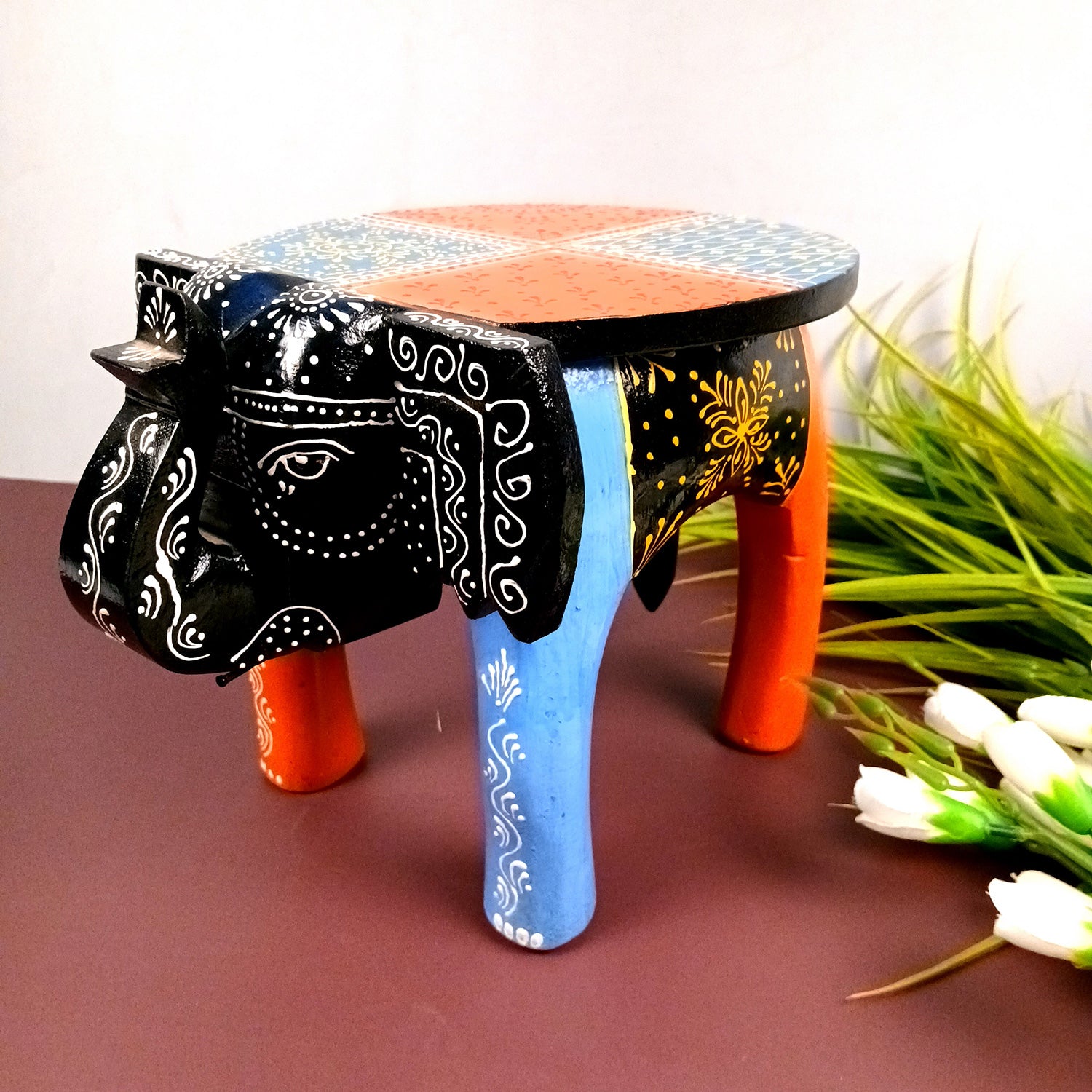 Wooden Stool - Elephant Design | Elephant Table - For Placing Small Pots & Tea Lights - For Home, Living Room Decor & Gifts - 11 Inch - Apkamart #Style_Design 1