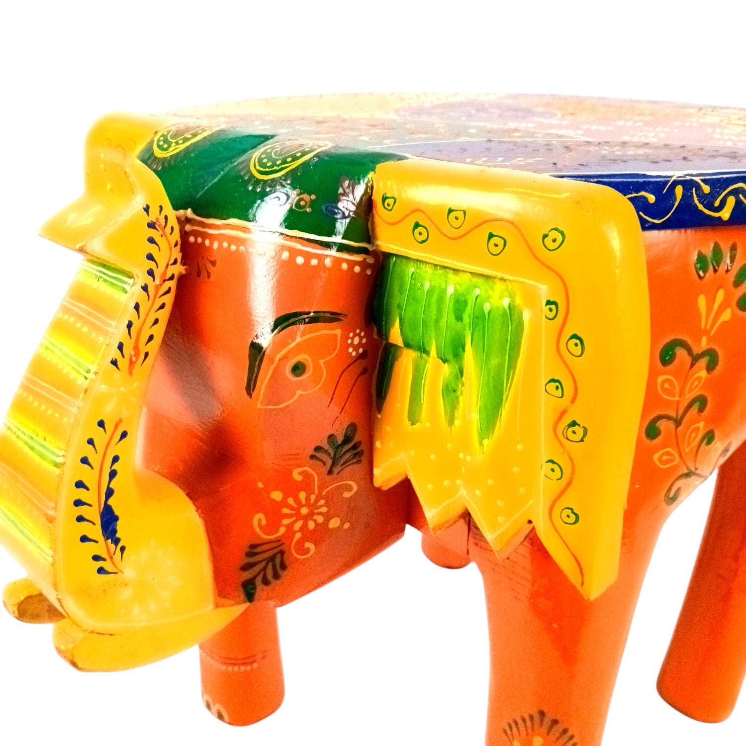 Handcrafted Wooden Elephant Mouth Stool | Decorative Stool for Home, Living Room, Bedroom | Best in Gifting | Ethnic Stool for Home Decor |Multipurpose Furniture - 15 Inch - Apkamart