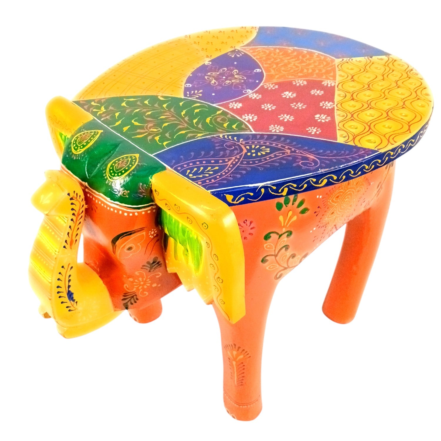 Handcrafted Wooden Elephant Mouth Stool | Decorative Stool for Home, Living Room, Bedroom | Best in Gifting | Ethnic Stool for Home Decor |Multipurpose Furniture - 15 Inch - Apkamart