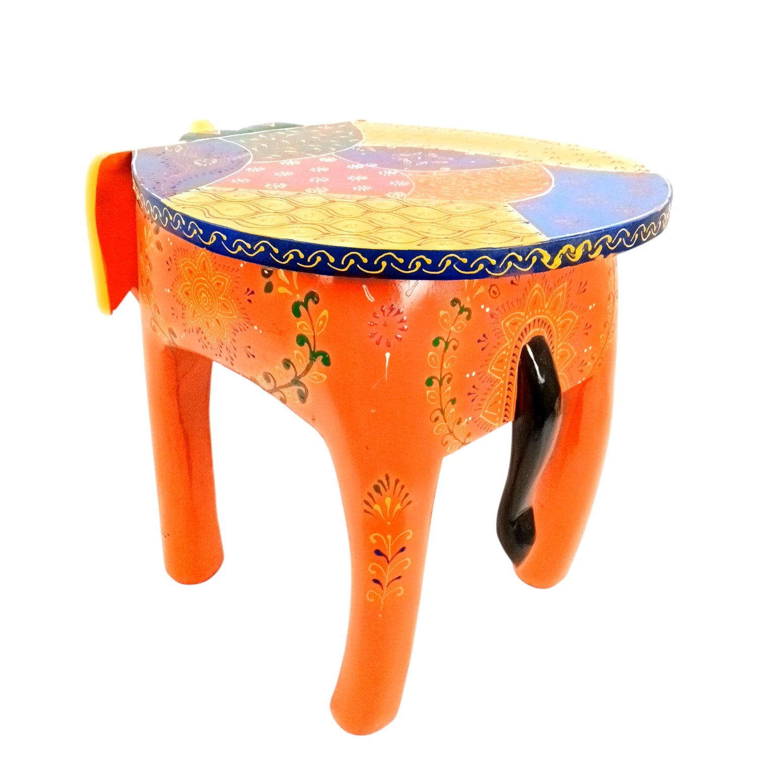 Handcrafted Wooden Elephant Mouth Stool | Decorative Stool for Home, Living Room, Bedroom | Best in Gifting | Ethnic Stool for Home Decor |Multipurpose Furniture - 15 Inch - Apkamart