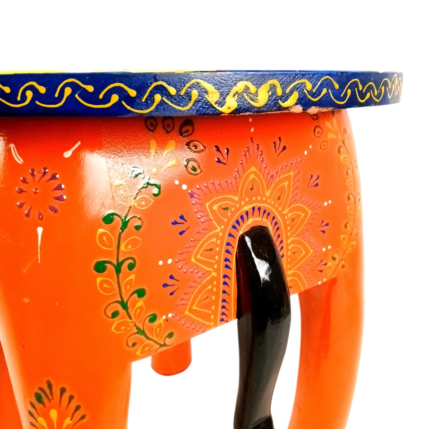 Handcrafted Wooden Elephant Mouth Stool | Decorative Stool for Home, Living Room, Bedroom | Best in Gifting | Ethnic Stool for Home Decor |Multipurpose Furniture - 15 Inch - Apkamart