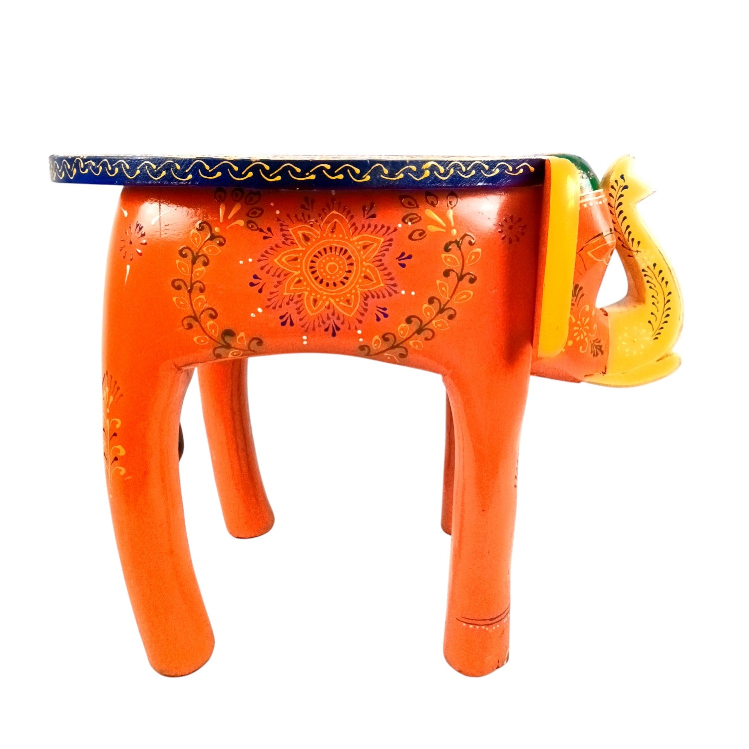 Handcrafted Wooden Elephant Mouth Stool | Decorative Stool for Home, Living Room, Bedroom | Best in Gifting | Ethnic Stool for Home Decor |Multipurpose Furniture - 15 Inch - Apkamart