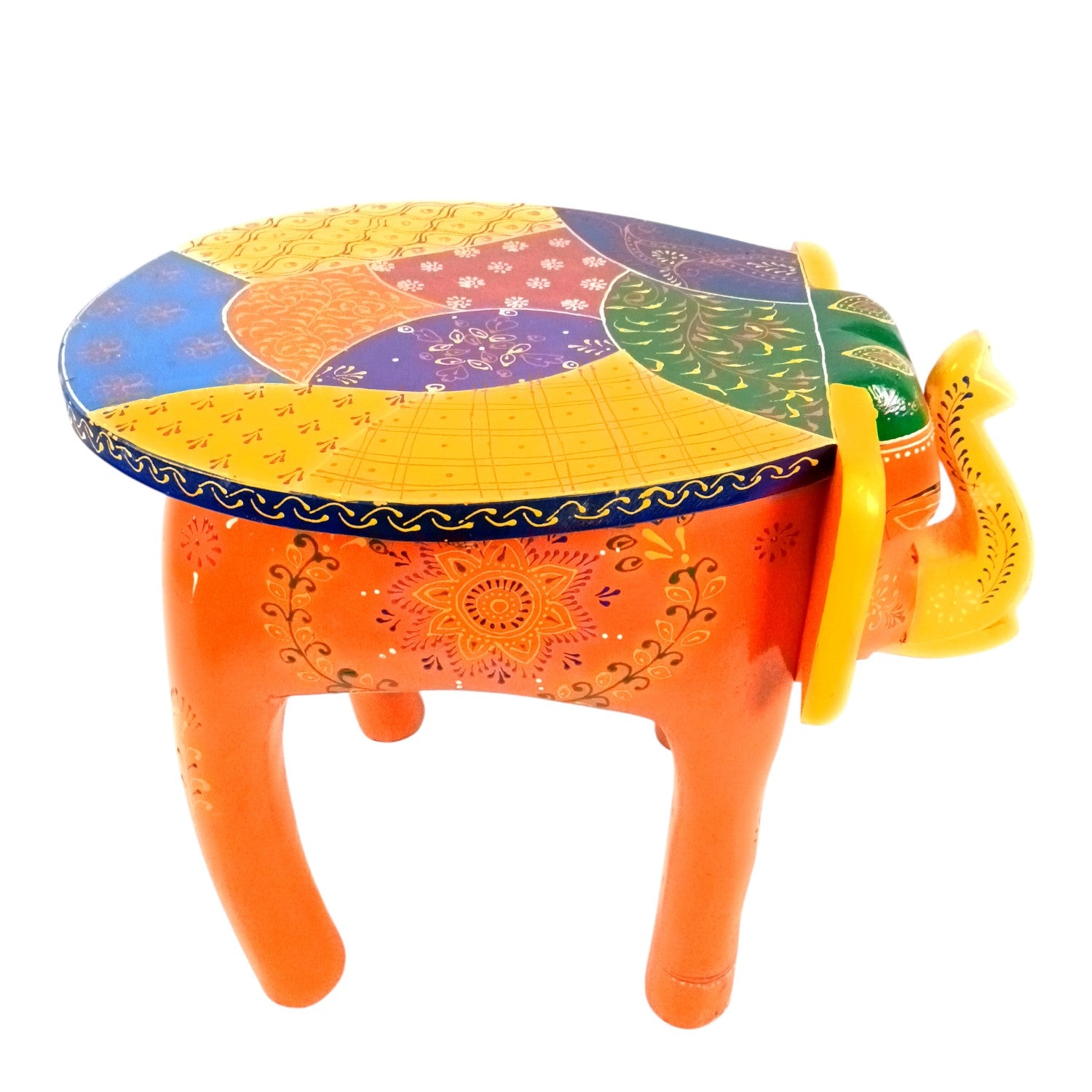 Handcrafted Wooden Elephant Mouth Stool | Decorative Stool for Home, Living Room, Bedroom | Best in Gifting | Ethnic Stool for Home Decor |Multipurpose Furniture - 15 Inch - Apkamart