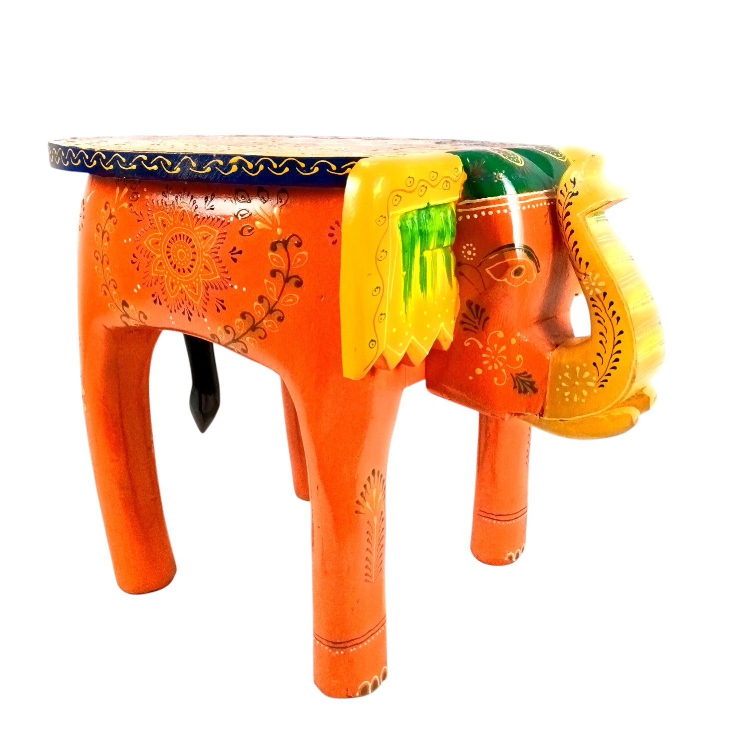Handcrafted Wooden Elephant Mouth Stool | Decorative Stool for Home, Living Room, Bedroom | Best in Gifting | Ethnic Stool for Home Decor |Multipurpose Furniture - 15 Inch - Apkamart
