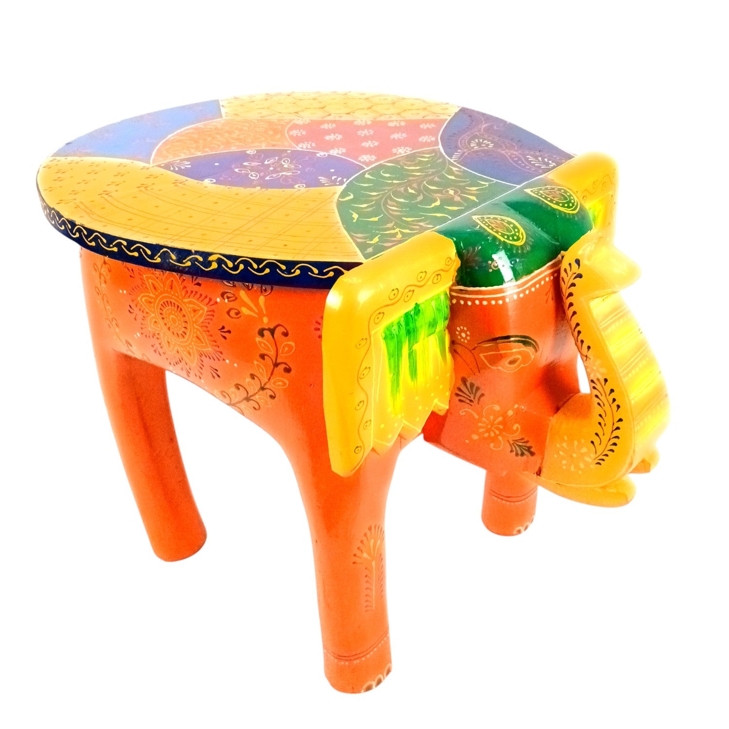 Handcrafted Wooden Elephant Mouth Stool | Decorative Stool for Home, Living Room, Bedroom | Best in Gifting | Ethnic Stool for Home Decor |Multipurpose Furniture - 15 Inch - Apkamart