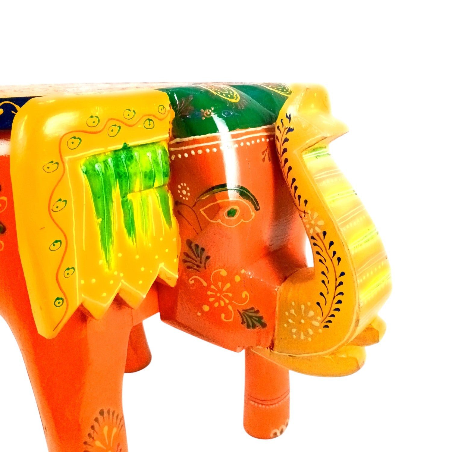 Handcrafted Wooden Elephant Mouth Stool | Decorative Stool for Home, Living Room, Bedroom | Best in Gifting | Ethnic Stool for Home Decor |Multipurpose Furniture - 15 Inch - Apkamart