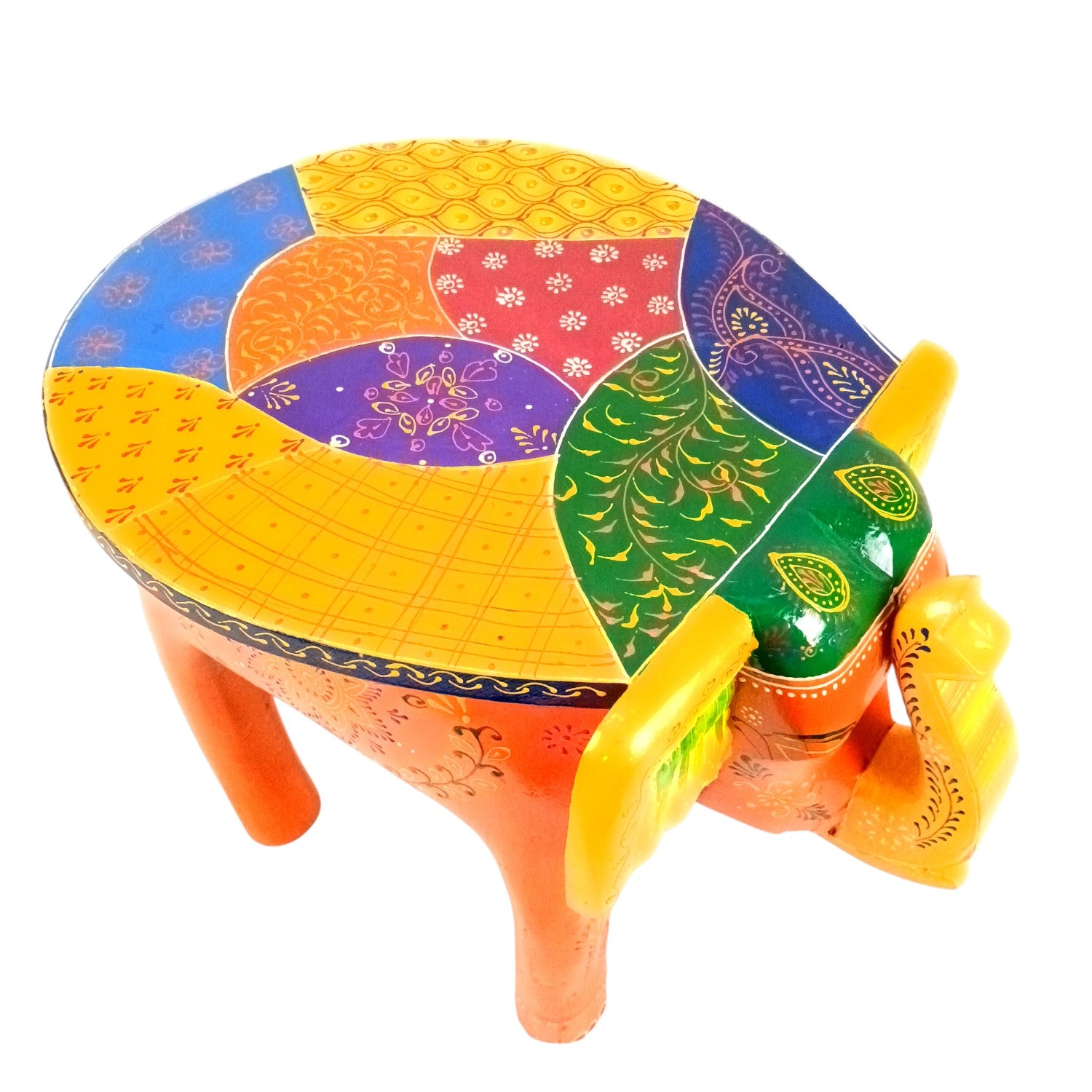 Handcrafted Wooden Elephant Mouth Stool | Decorative Stool for Home, Living Room, Bedroom | Best in Gifting | Ethnic Stool for Home Decor |Multipurpose Furniture - 15 Inch - Apkamart