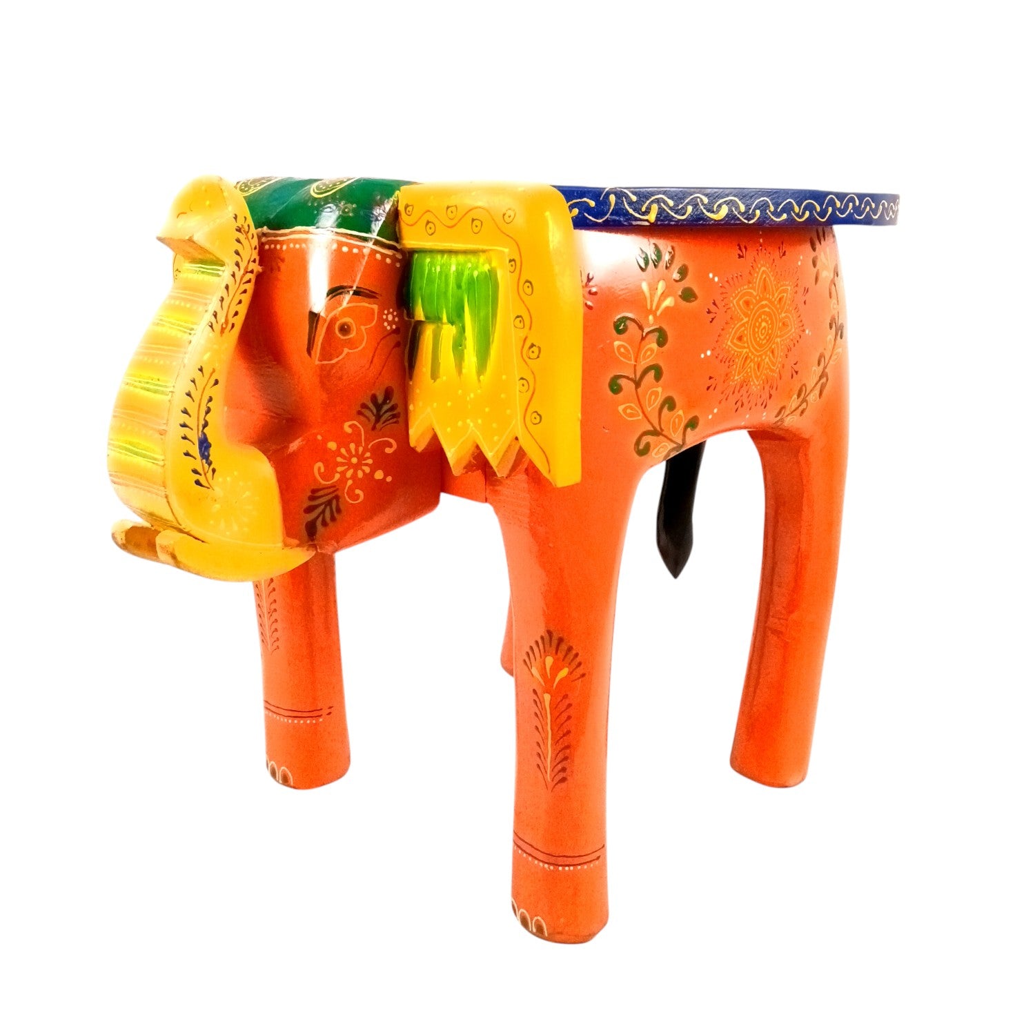 Handcrafted Wooden Elephant Mouth Stool | Decorative Stool for Home, Living Room, Bedroom | Best in Gifting | Ethnic Stool for Home Decor |Multipurpose Furniture - 15 Inch - Apkamart