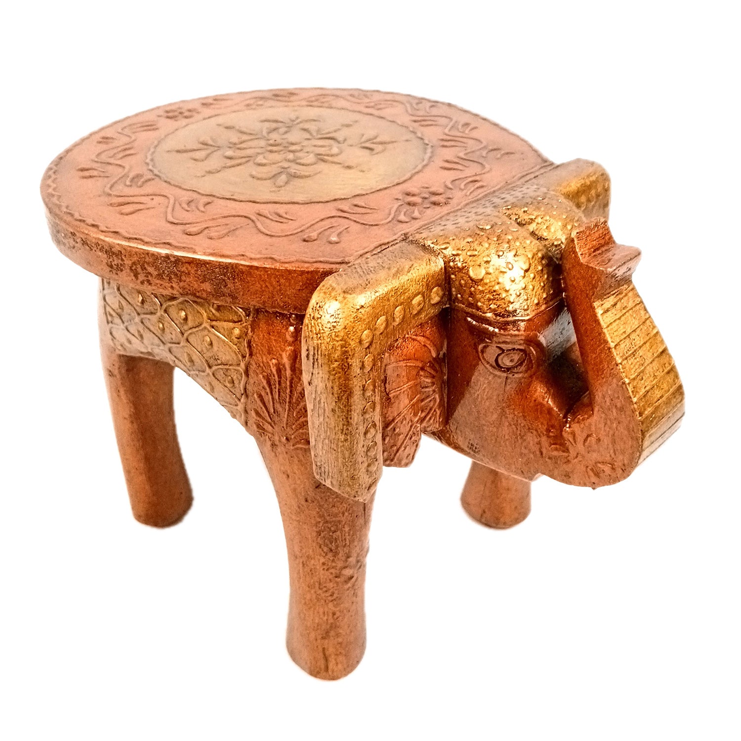 Elephant Stool 8 Inch | Copper Showpiece for Table Decor and Gifts - Apkamart