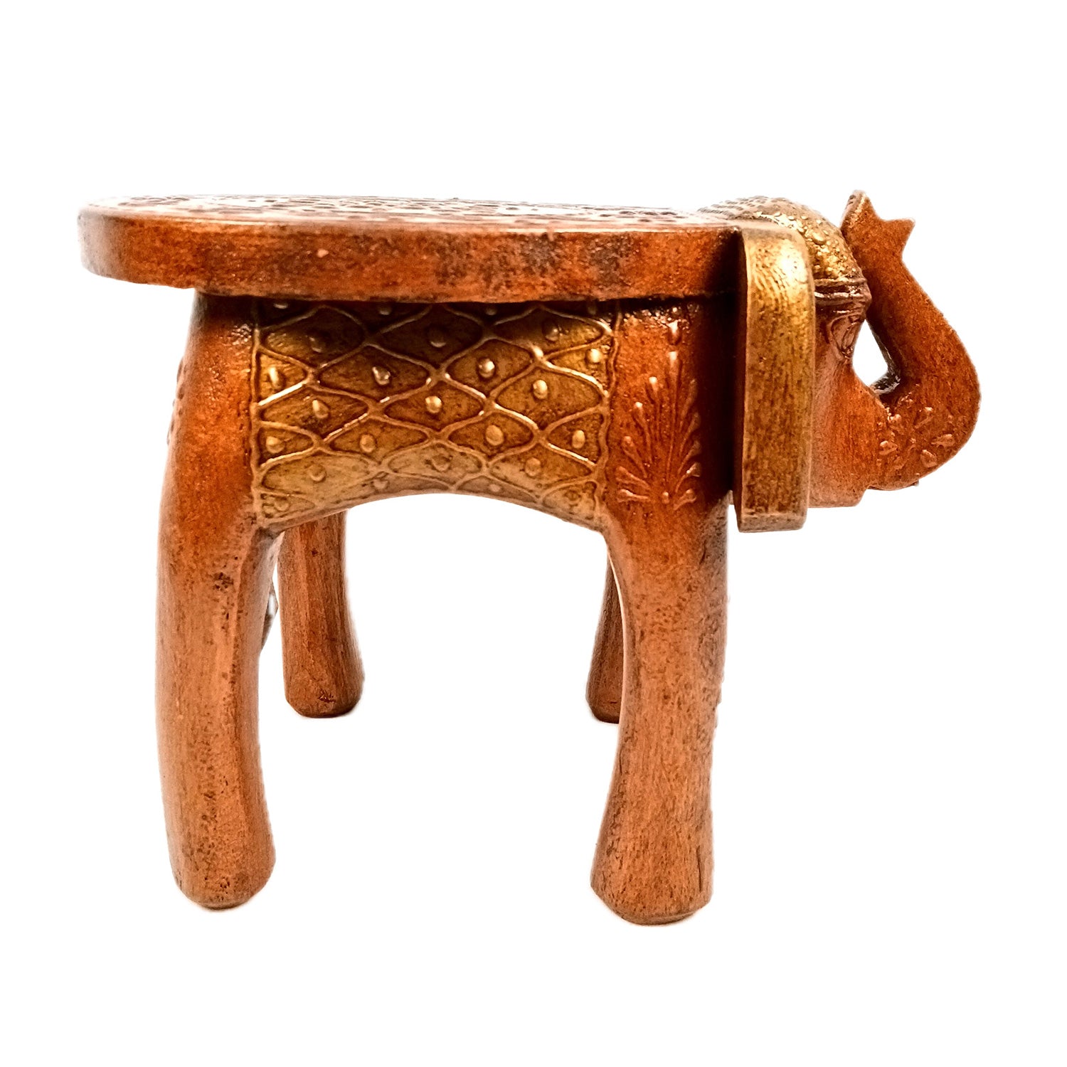 Elephant Stool 8 Inch | Copper Showpiece for Table Decor and Gifts - Apkamart