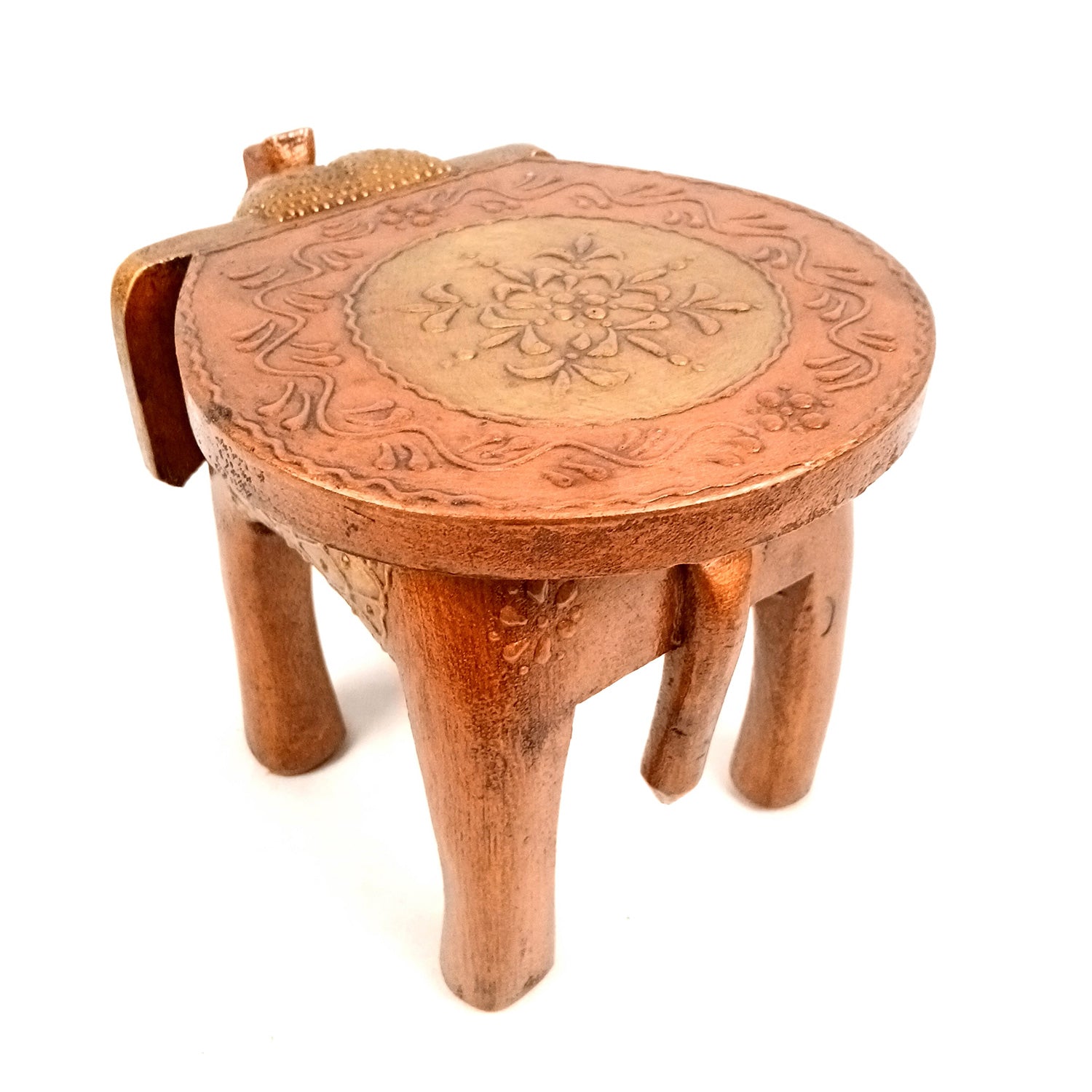 Elephant Stool 8 Inch | Copper Showpiece for Table Decor and Gifts - Apkamart