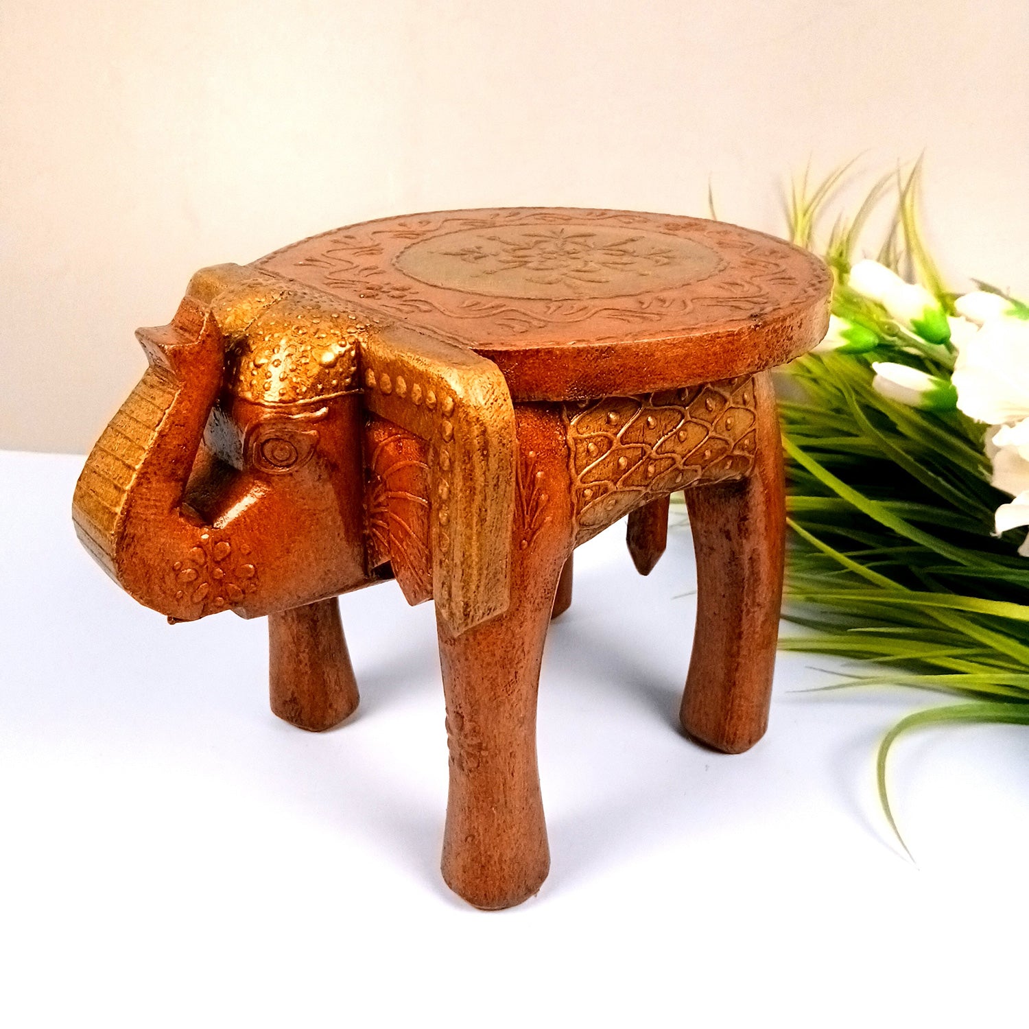 Elephant Stool 8 Inch | Copper Showpiece for Table Decor and Gifts - Apkamart