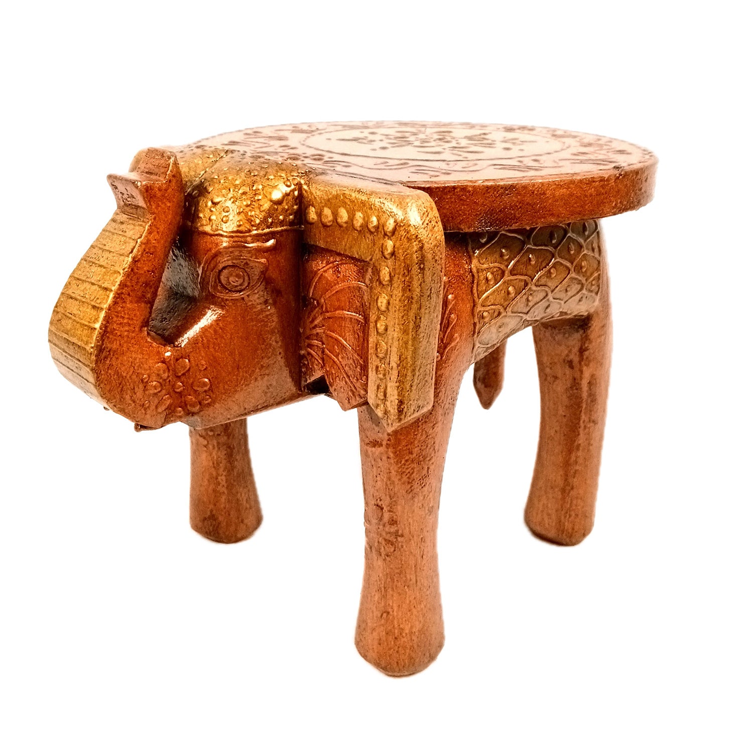 Elephant Stool 8 Inch | Copper Showpiece for Table Decor and Gifts - Apkamart