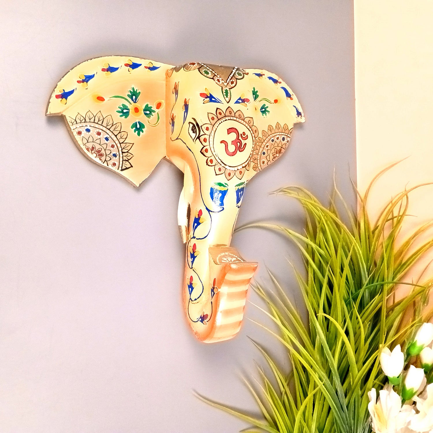 Elephant Head Wall Hanging With Swastik Design | Wooden Elephant Face Wall Mask Decor - For Home, Vastu, Office, Living Room Decor & Gifts - 11 Inch - Apkamart #Style_Design 2