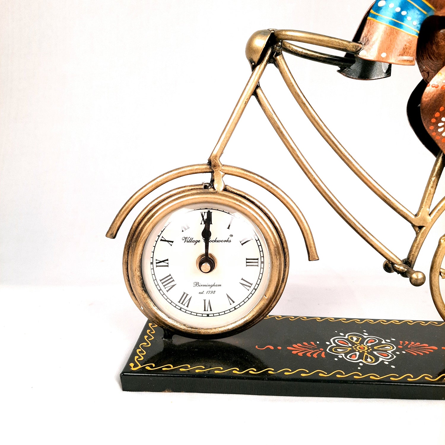 Pen Holder Cum Desk Clock | Elephant on Cycle Decorative Showpiece | Multipurpose Holders Stand - For Stationary Gifts, Table, Desk Organizing, Home, Office Decor & Corporate Gifts - 12 Inch - apkamart