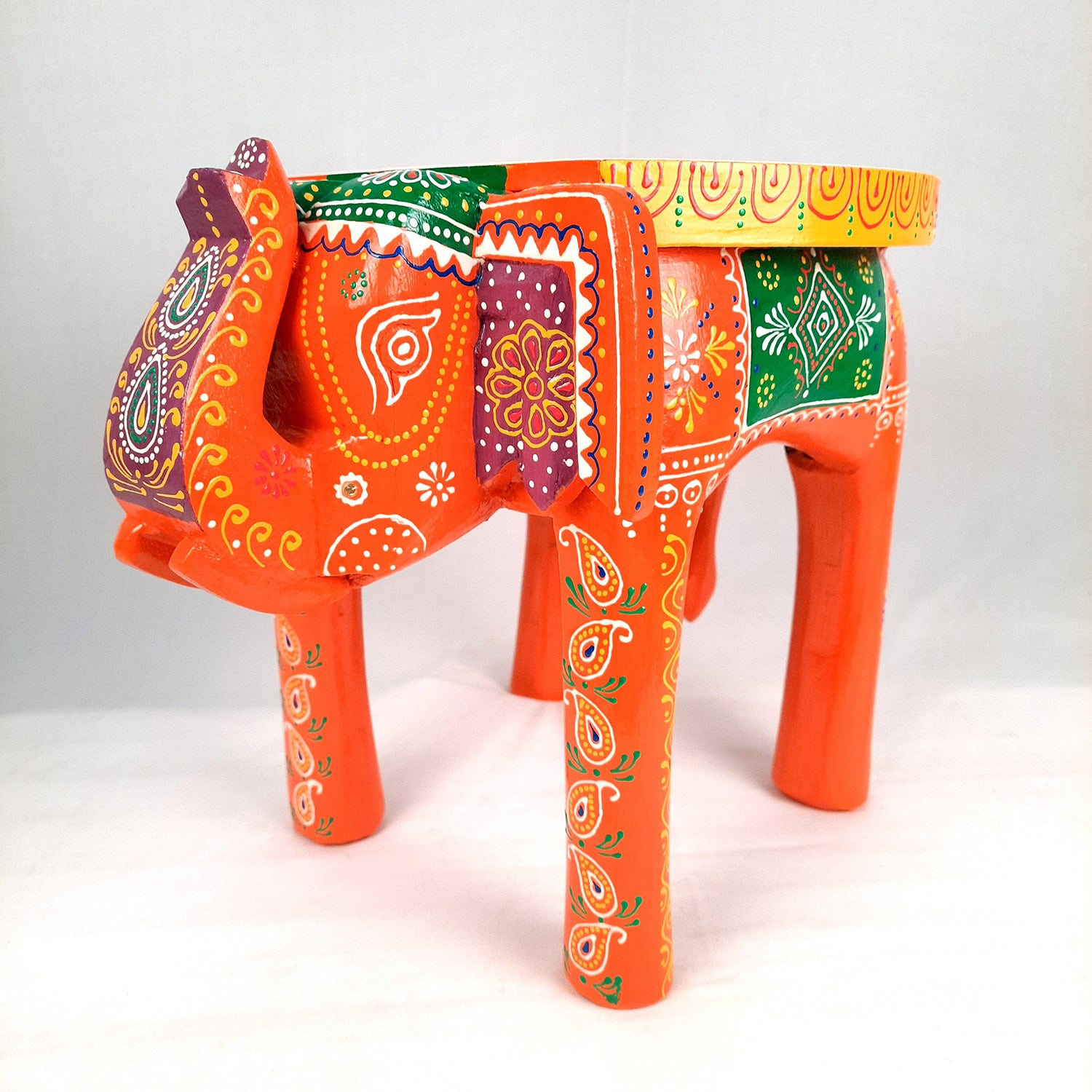 End Tables - Elephant Design | Wooden Side Table for Keeping Lamp, Vases & Plants | Small Stools - for Bedside, Home Decor, Corners, Sofa Side Stool, Office & Gifts - 12 Inch - apkamart #color_Orange