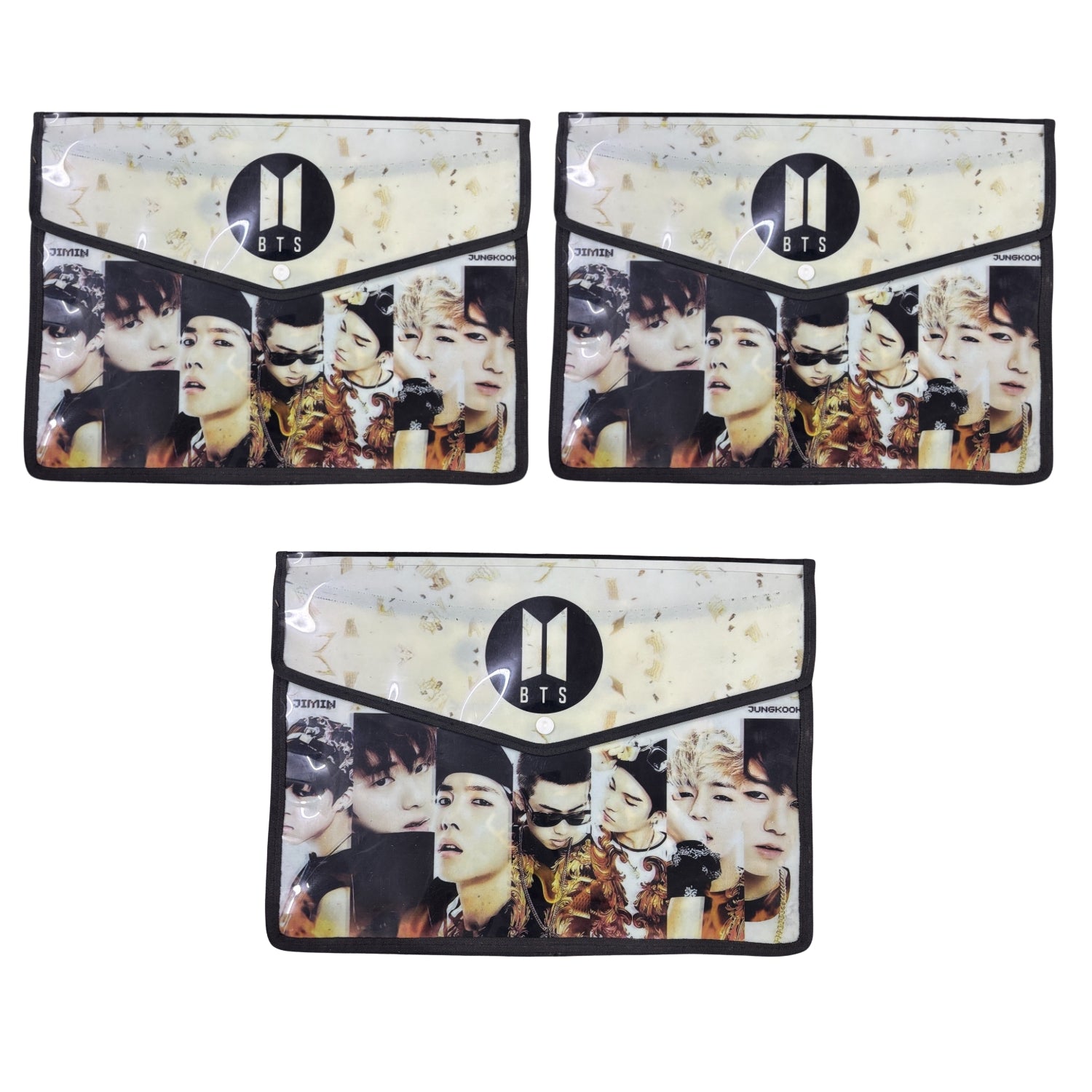 BTS Design File Storage Folder | Durable File Folder Organizer for Documents | Files for Students & Office Use | Lightweight Document File with Button Closure - Apkamart #Style_Pack Of 3