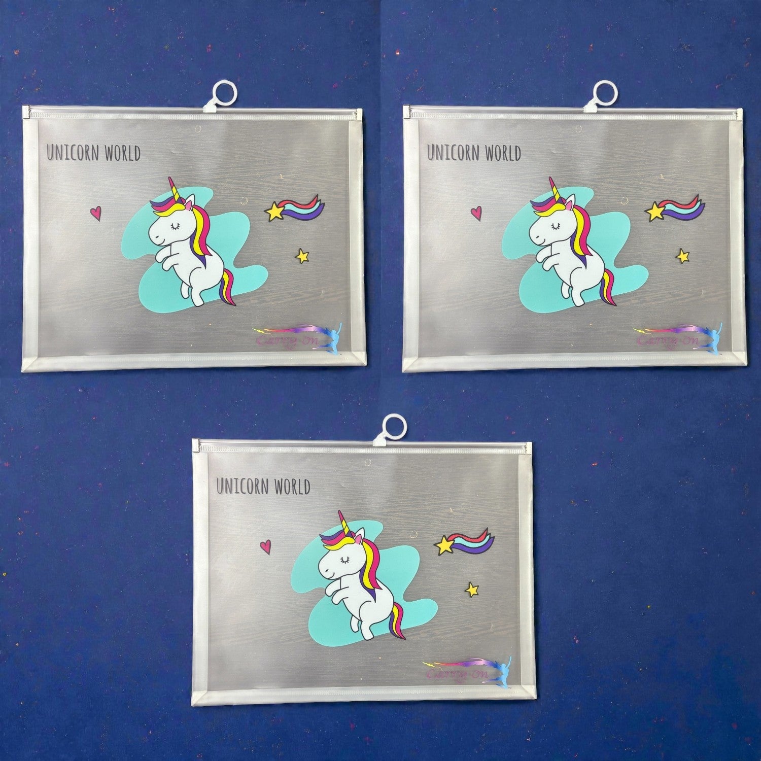 Unicorn Design File Storage Folder | Durable File Folder Organizer for Documents | Files for Students & Office Use | Folder with Zip Closure - Apkamart #Style_Pack Of 3