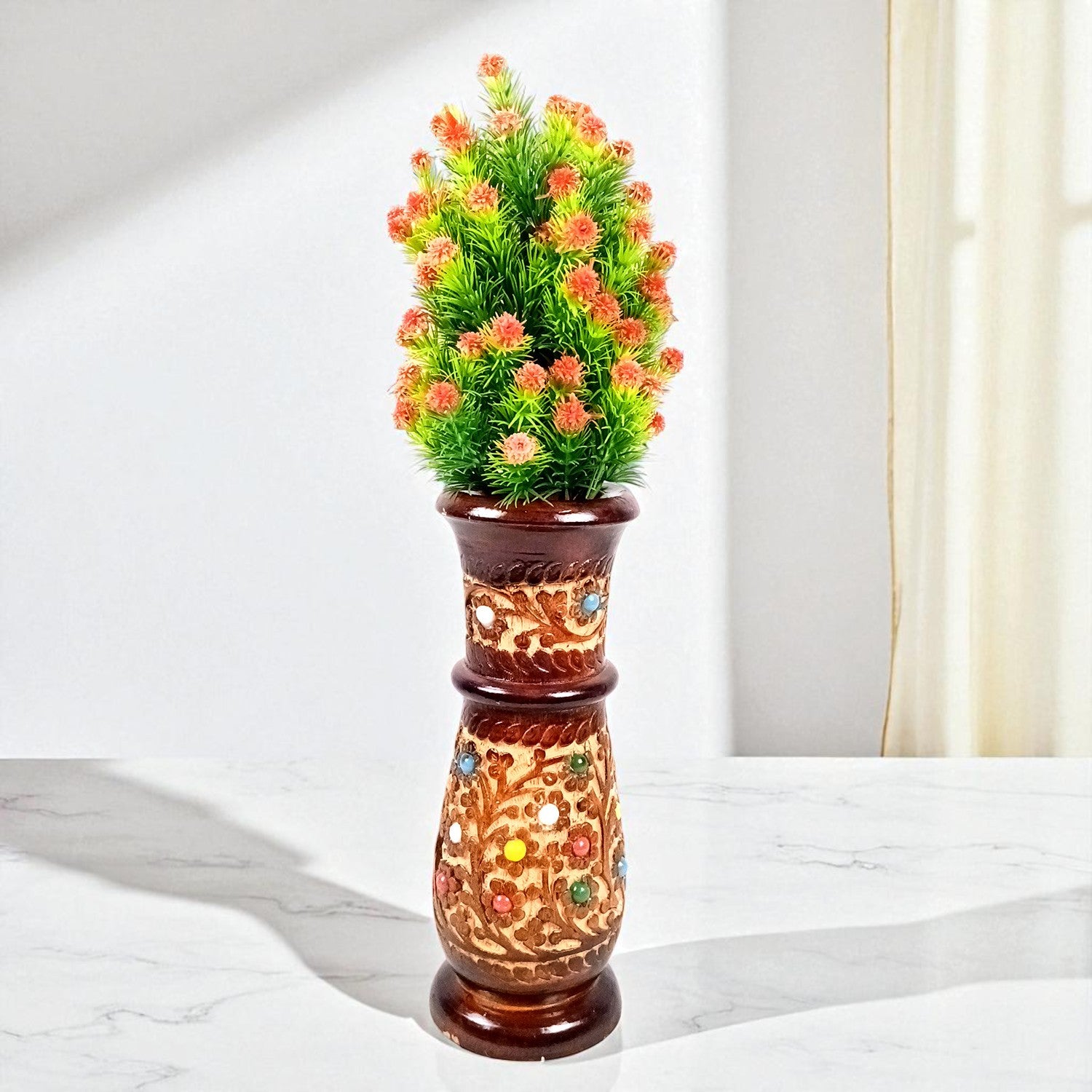 Flower Vase Wooden | Pots for Flowers - For Tabletop, Living Room, Home & Office | Centerpiece for Table Decoration |Vases for Gifts - 12 Inch (Set Of 3) - Apkamart