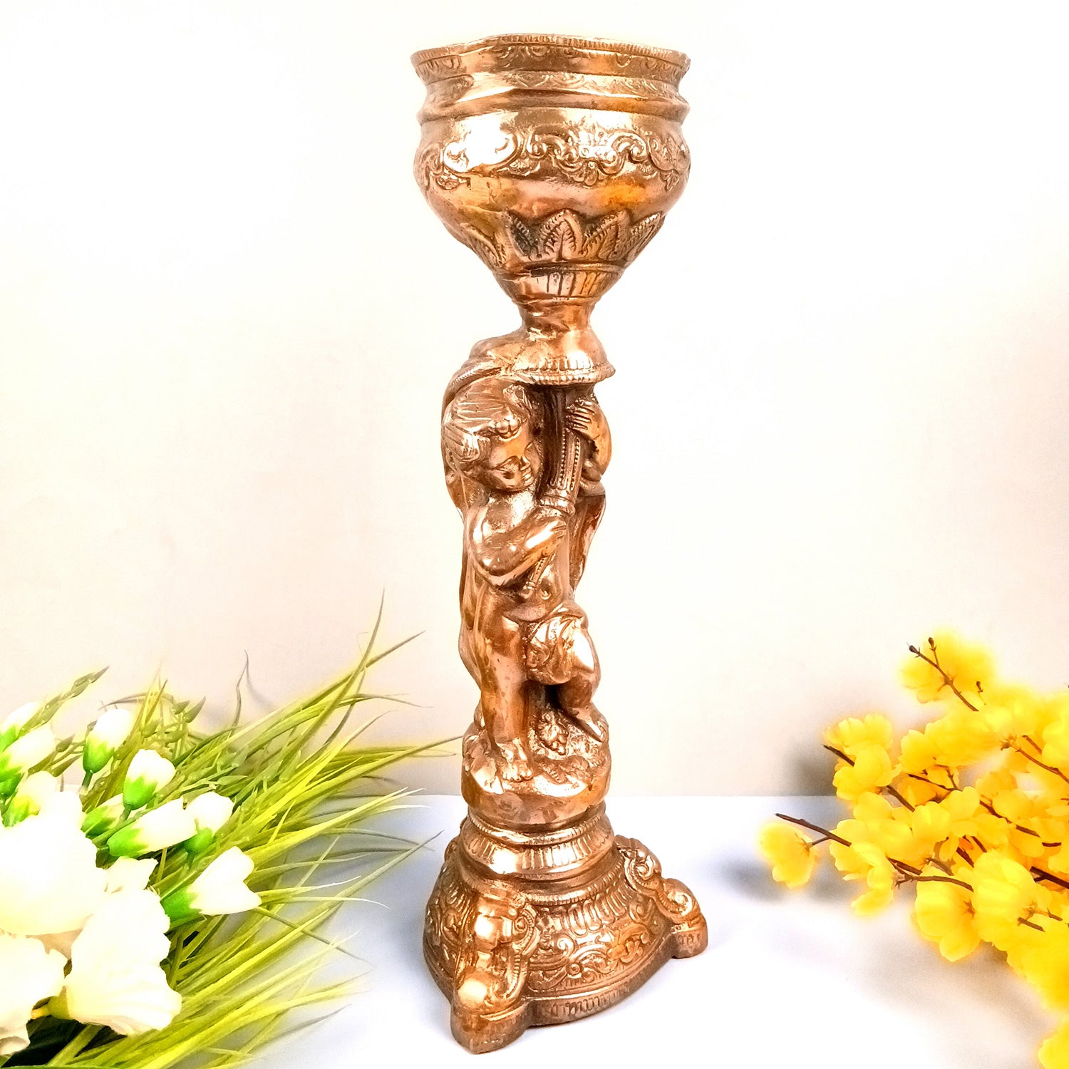 Vase | Flower Pot - Boy Holding Pot Design | Metal Big Showpiece - for Home Decoration, Living Room, Table, Office, Interior Decor, Gifts - 19 Inch - Apkamart