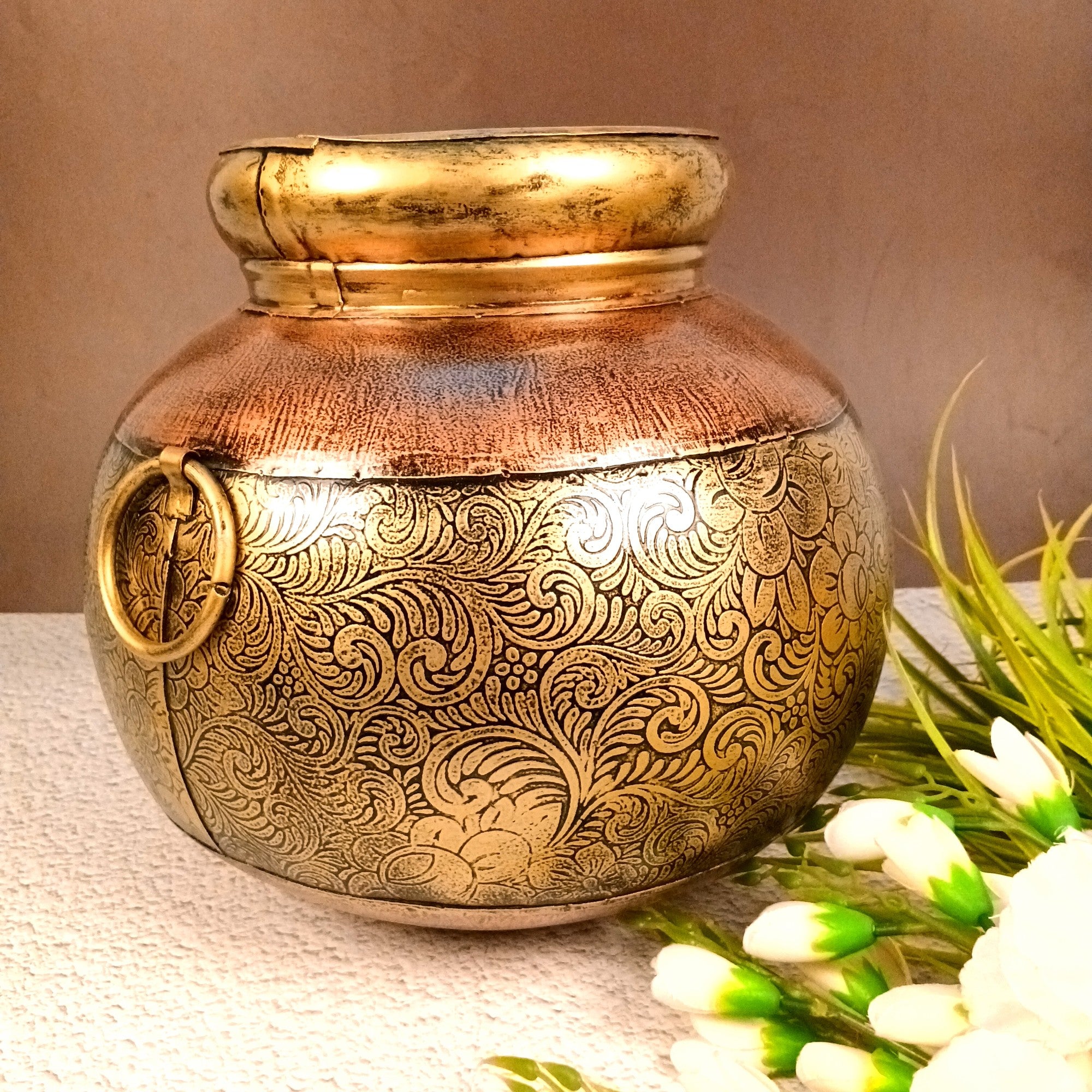 Egypt Style Matka Shape Flower Vase – Decorative Table Vase for Home Decor | Handcrafted Egyptian Pottery-Inspired Vase for Living Room, Dining Table & Gifting - 12 Inch - Apkamart