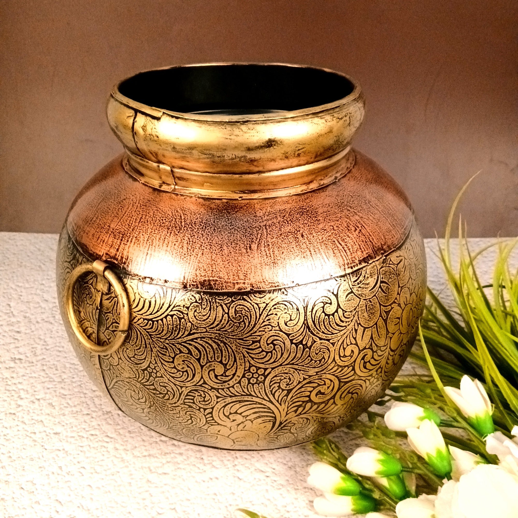 Egypt Style Matka Shape Flower Vase – Decorative Table Vase for Home Decor | Handcrafted Egyptian Pottery-Inspired Vase for Living Room, Dining Table & Gifting - 12 Inch - Apkamart