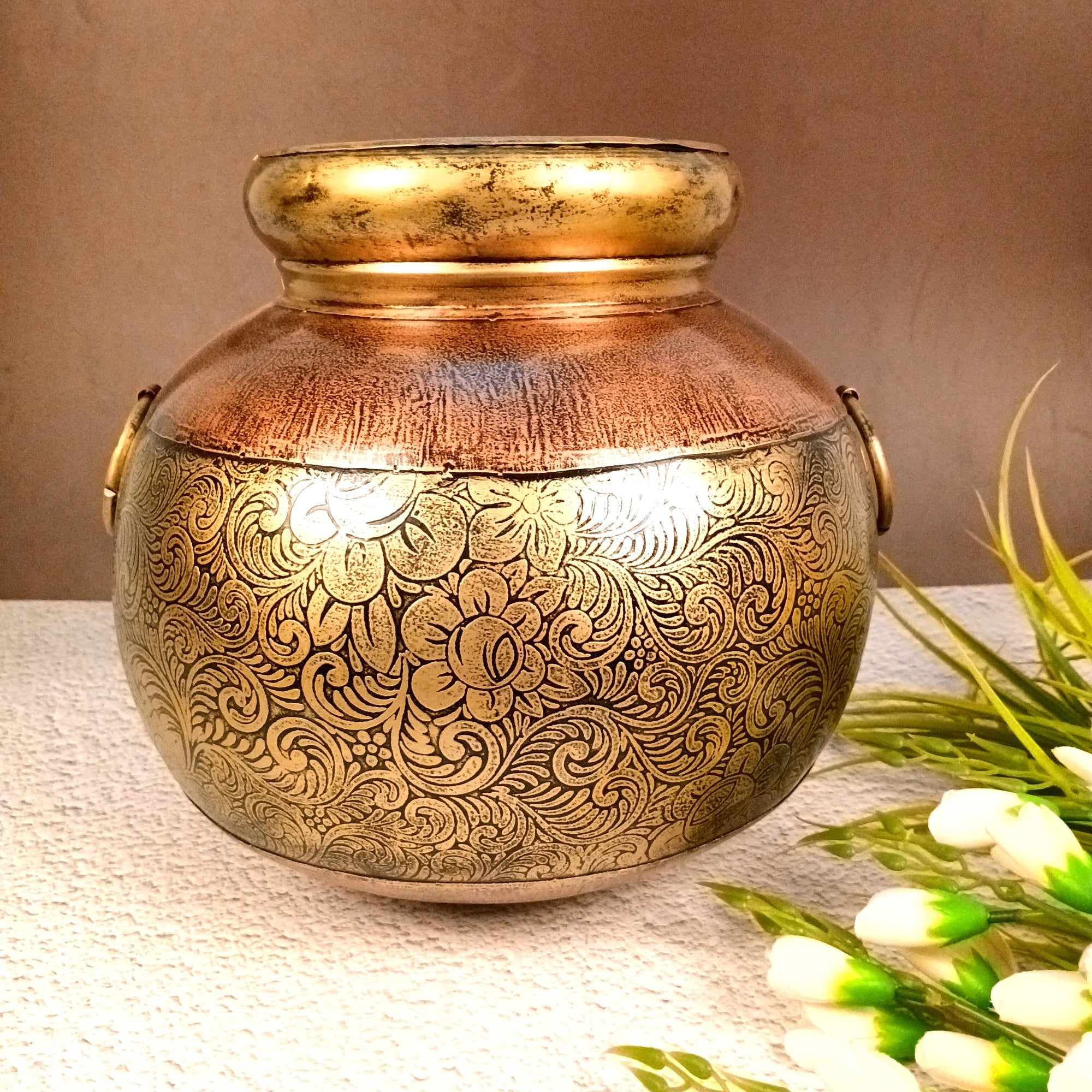 Egypt Style Matka Shape Flower Vase – Decorative Table Vase for Home Decor | Handcrafted Egyptian Pottery-Inspired Vase for Living Room, Dining Table & Gifting - 12 Inch - Apkamart