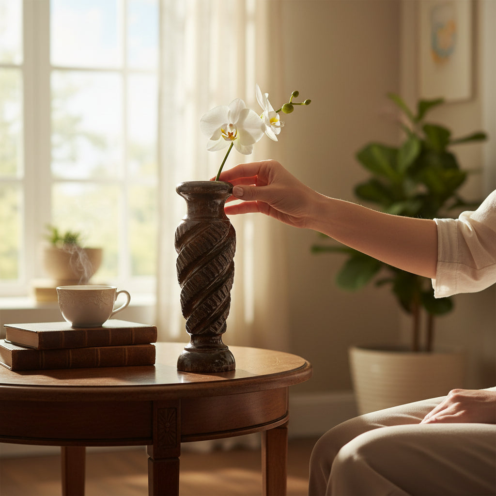 Wooden Flower Vase | Handcrafted Wooden Vase for Home Décor | Decorative Flower Pot for Living Room, Bedroom, Table & Office - 12 Inch - Apkamart