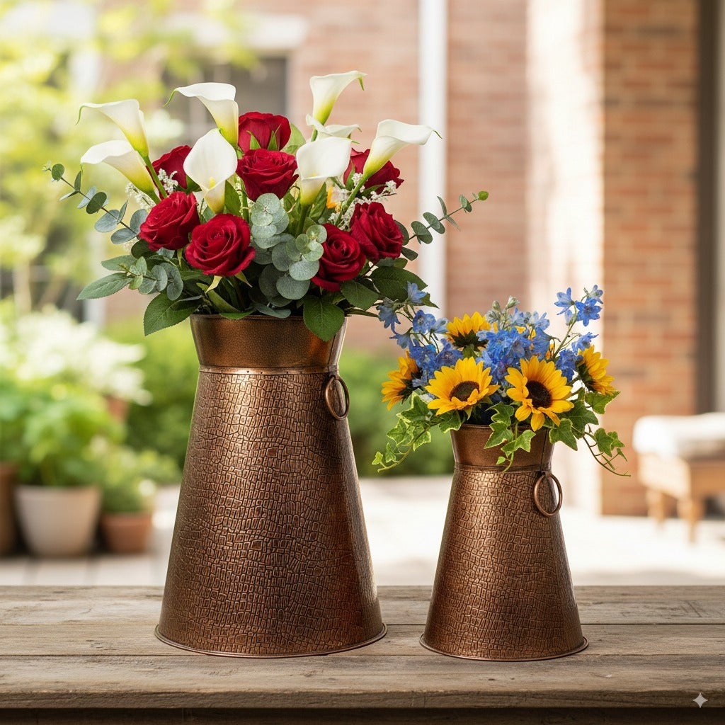 Handcrafted Decorative Pots for Living Room, Table, Office & Home Decor | Stylish Metal Flower Vases for Gifting - 14 Inch (Set Of 2) - Apkamart
