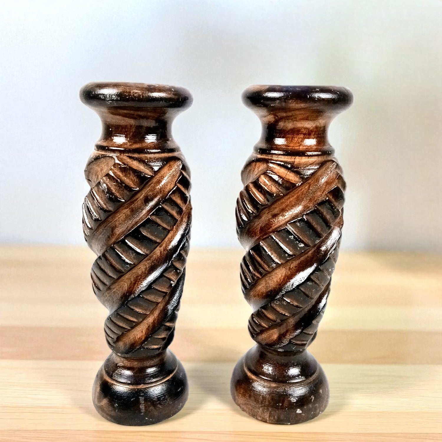 Flower Pot | Wooden Vase - for Home Decoration, Living Room, Table, Shelf, Office & Interior Decor | House Warming & Festival Gift - 8 Inch (Pack Of 2) - Apkamart