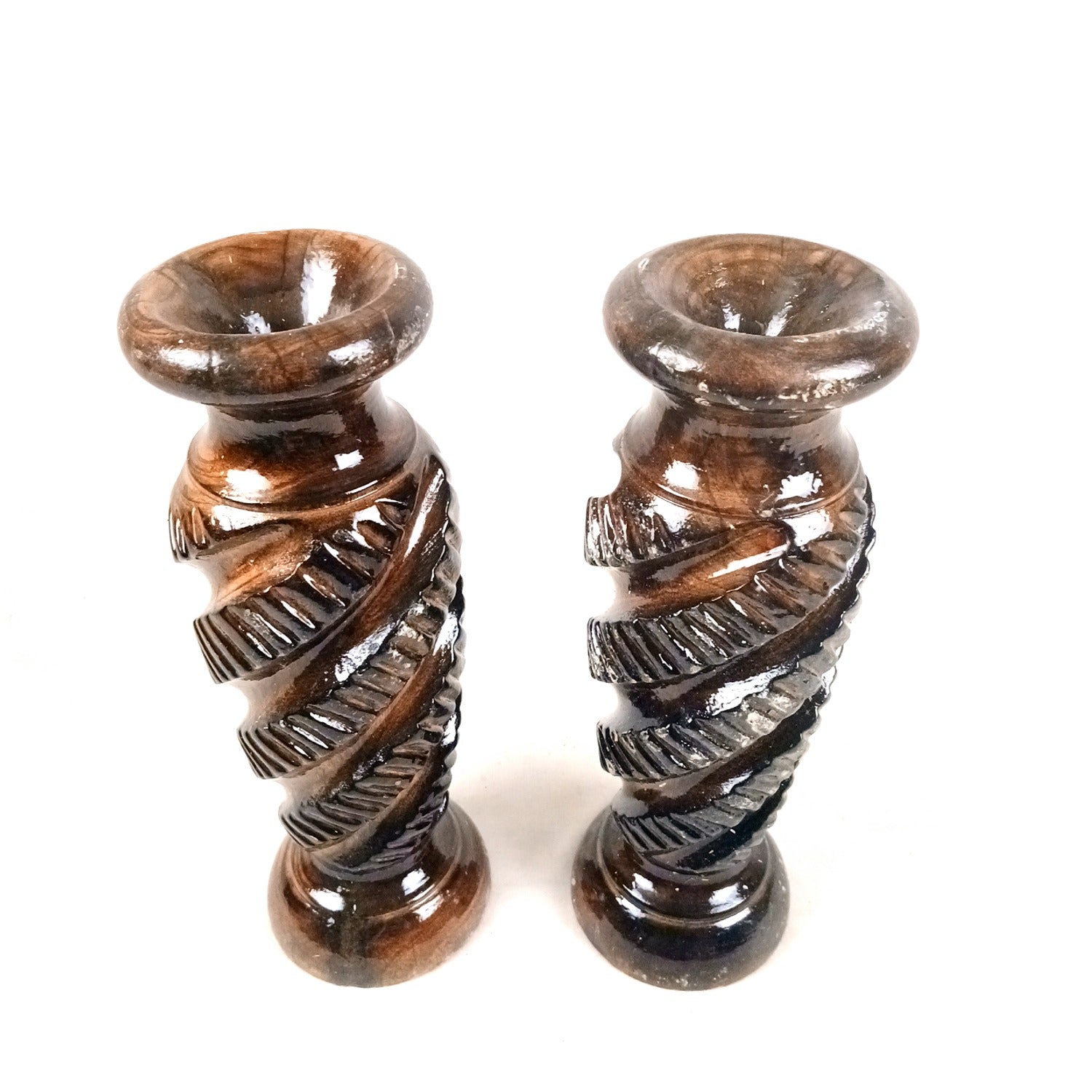 Wooden Flower Vase | Handcrafted Wooden Vase for Home Decor | Decorative Flower Pot for Living Room, Bedroom, Table & Office - 12 Inch (Pack Of 2) - Apkamart