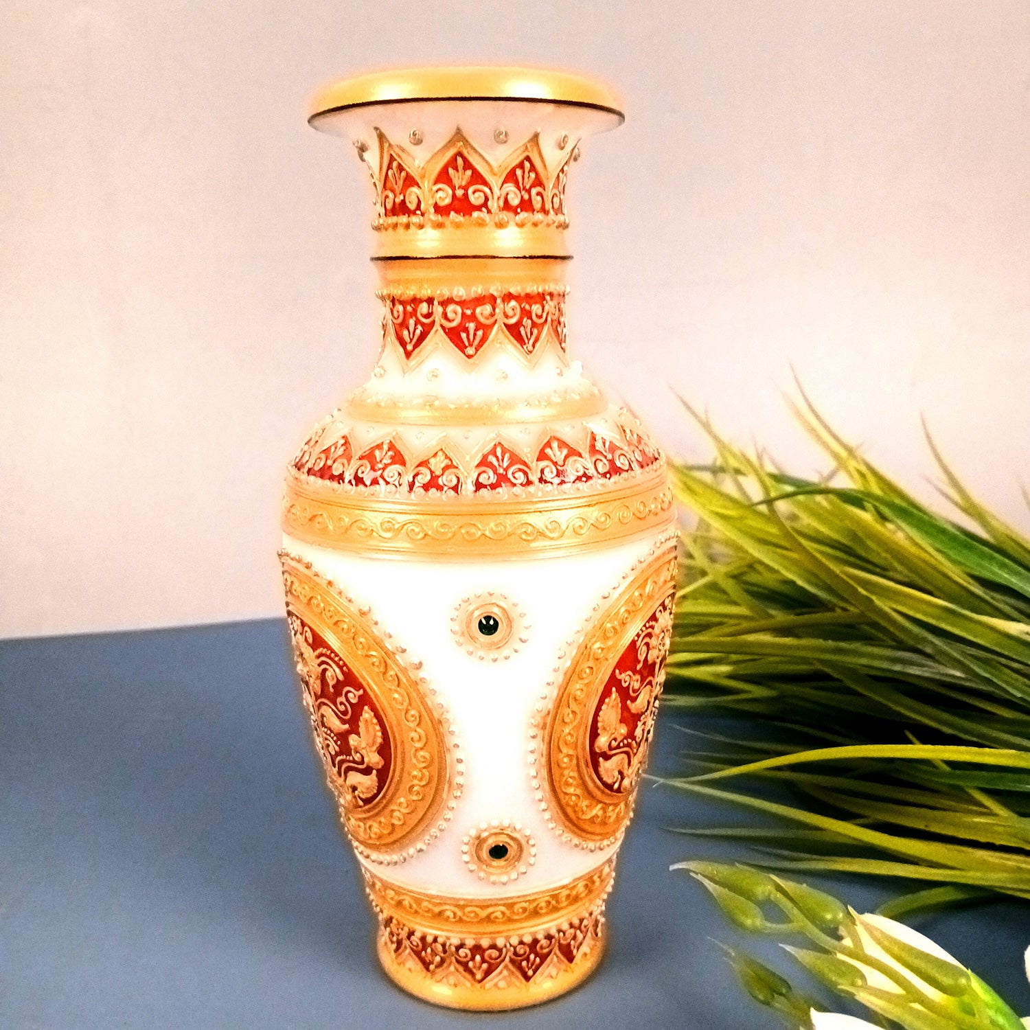 Flower Vase Marble for Table Decoration | Flower Pot Handcrafted - for Home, Living Room, Office, Entrance Decor & Wedding / Housewarming Gifts - 10 inch - Apkamart