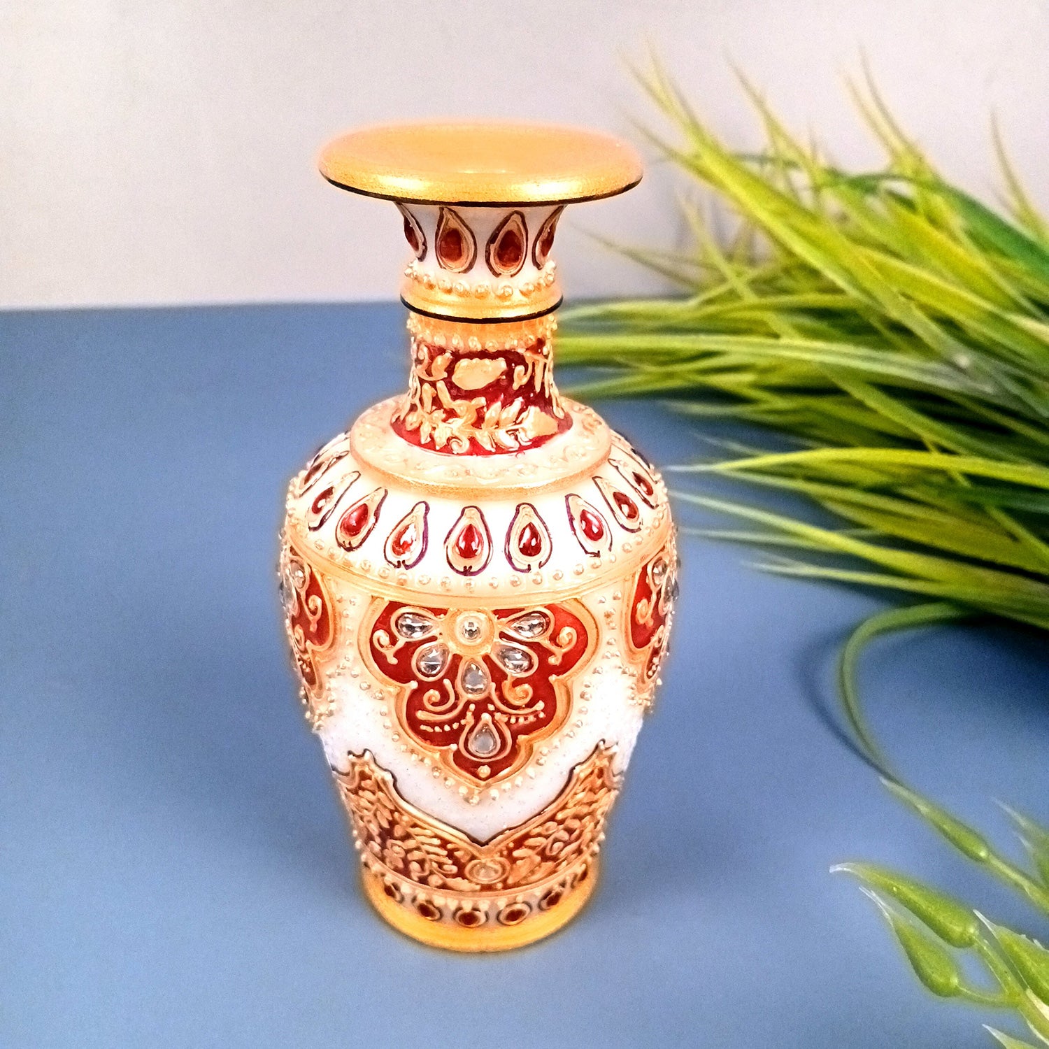 Flower Vase Marble | Pots for Flowers - For Tabletop, Living Room, Home, Office Decor & Wedding / Housewarming Gifts | Centerpiece for Table Decoration - 6 Inch - Apkamart #Style_Design 1