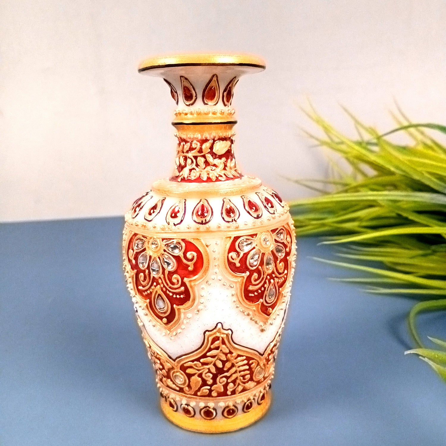 Flower Vase Marble | Pots for Flowers - For Tabletop, Living Room, Home, Office Decor & Wedding / Housewarming Gifts | Centerpiece for Table Decoration - 6 Inch - Apkamart #Style_Design 1