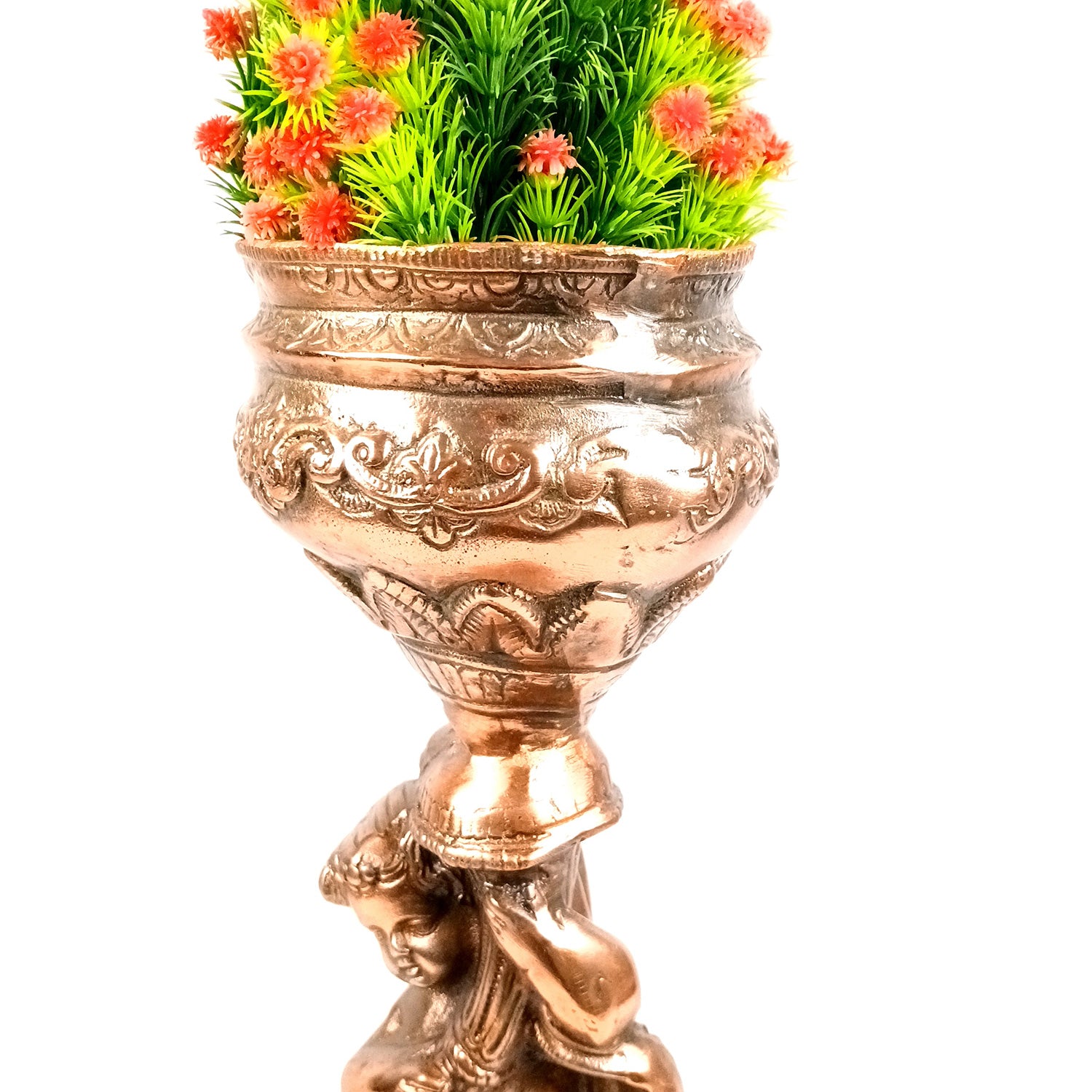 Vase | Flower Pot - Boy Holding Pot Design | Metal Big Showpiece - for Home Decoration, Living Room, Table, Office, Interior Decor, Gifts - 19 Inch - Apkamart