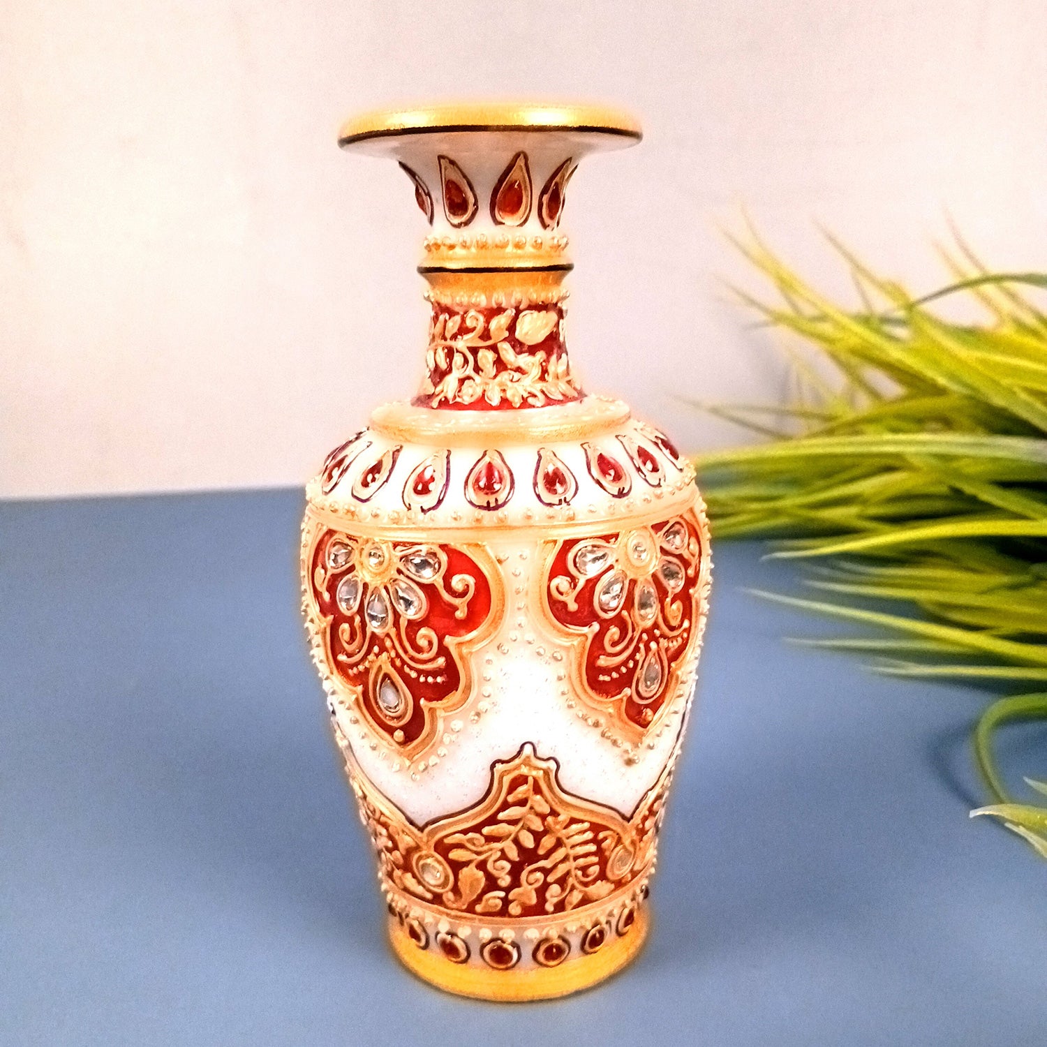 Flower Vase Marble | Pots for Flowers - For Tabletop, Living Room, Home, Office Decor & Wedding / Housewarming Gifts | Centerpiece for Table Decoration - 6 Inch - Apkamart #Style_Design 1