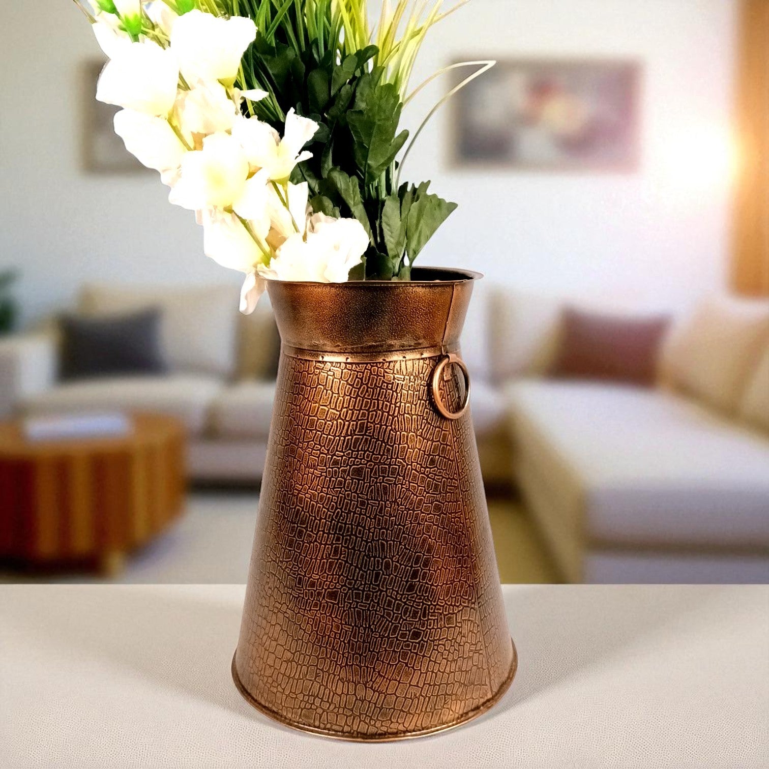 Handcrafted Decorative Pots for Living Room, Table, Office & Home Decor | Stylish Metal Flower Vases for Gifting - 14 Inch (Set Of 2) - Apkamart