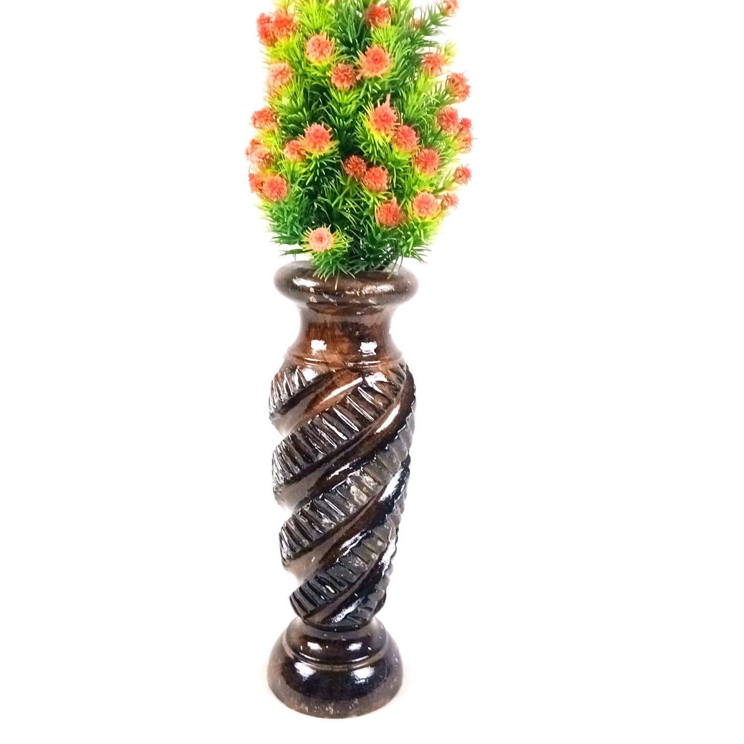 Wooden Flower Vase | Handcrafted Wooden Vase for Home Decor | Decorative Flower Pot for Living Room, Bedroom, Table & Office - 12 Inch (Pack Of 2) - Apkamart