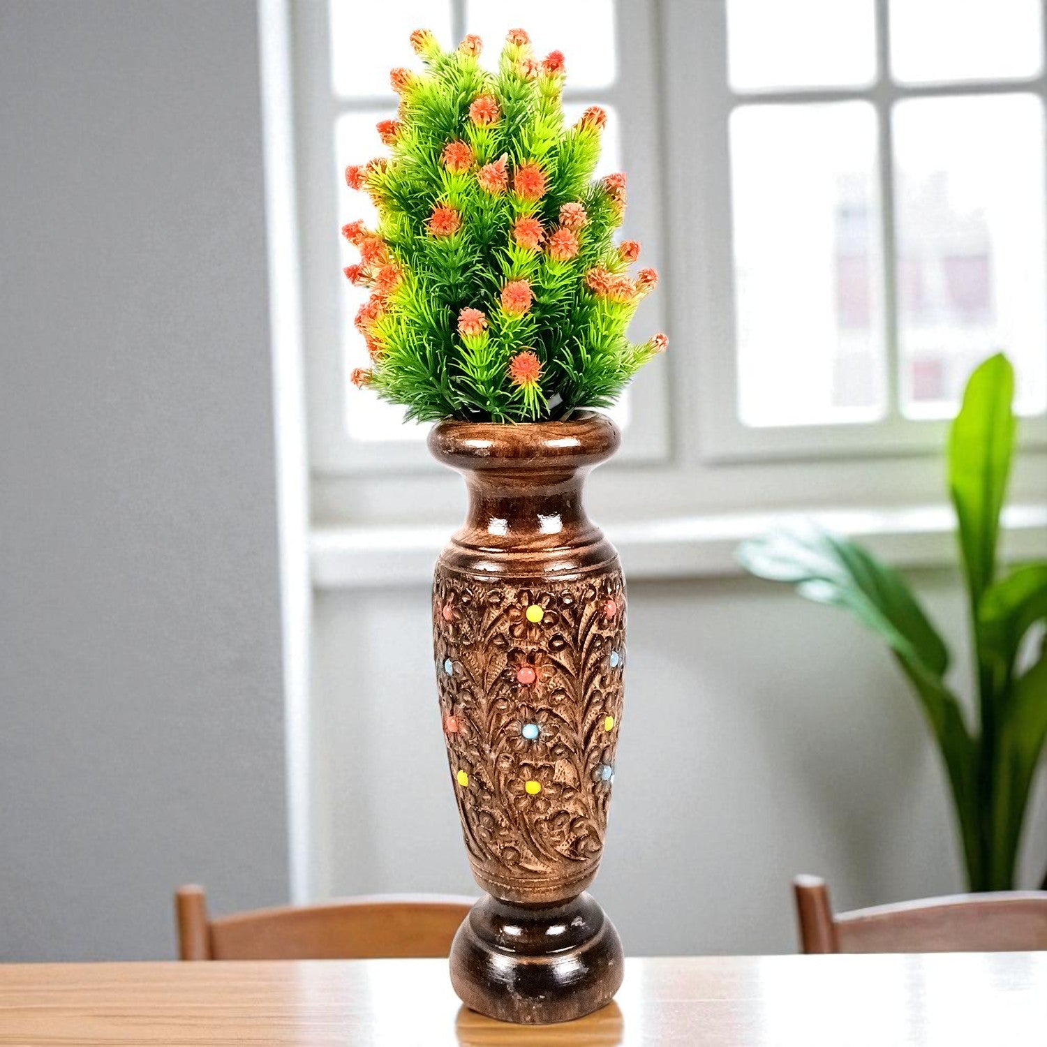 Flower Vase Wooden | Pots for Flowers - For Tabletop, Living Room, Home & Office Decoration | Centerpiece for Table Decoration |Vases for Gifts - 12 Inch - Apkamart