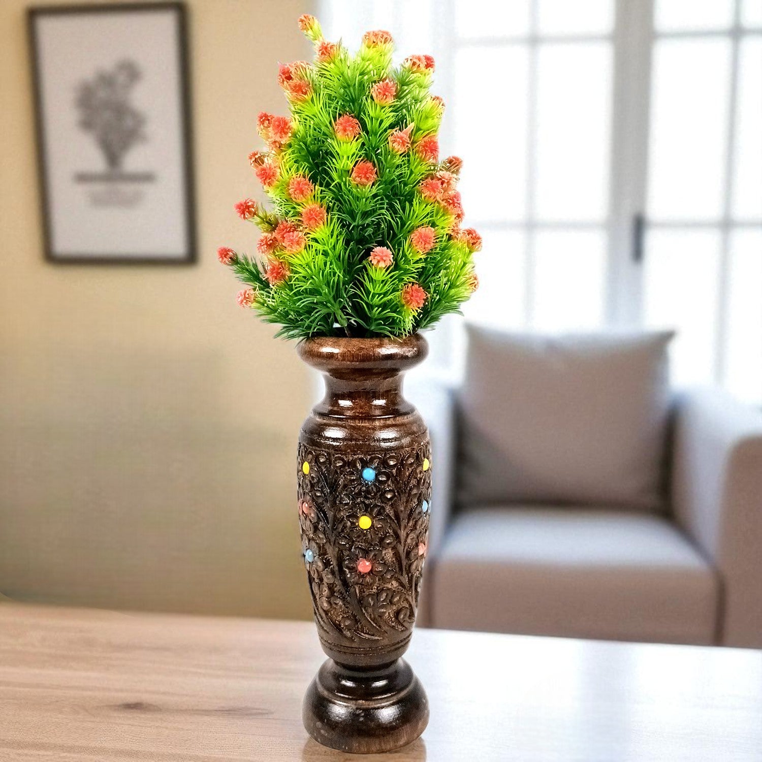 Flower Vase Wooden | Pots for Flowers - For Tabletop, Living Room, Home & Office Decoration | Centerpiece for Table Decoration |Vases for Gifts - 10 Inch - Apkamart