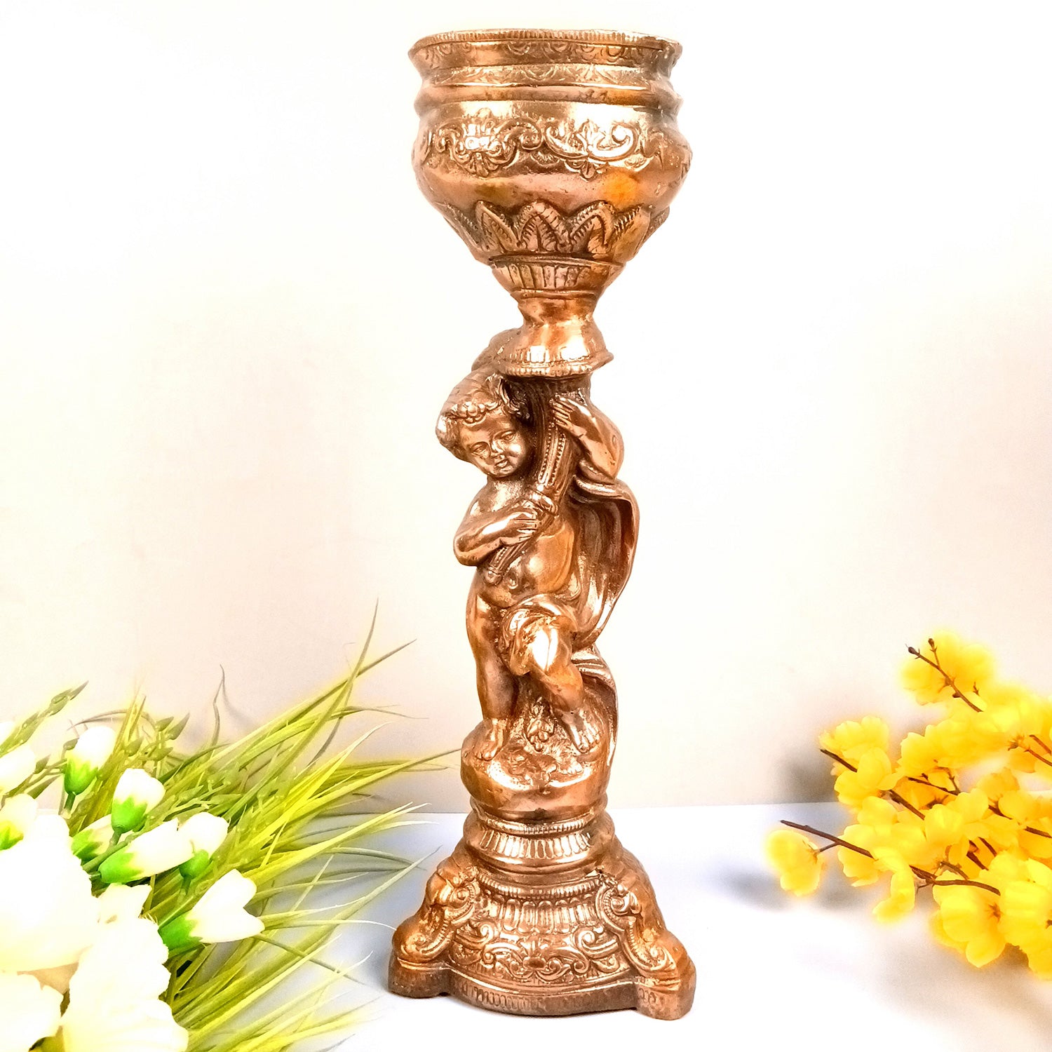 Vase | Flower Pot - Boy Holding Pot Design | Metal Big Showpiece - for Home Decoration, Living Room, Table, Office, Interior Decor, Gifts - 19 Inch - Apkamart