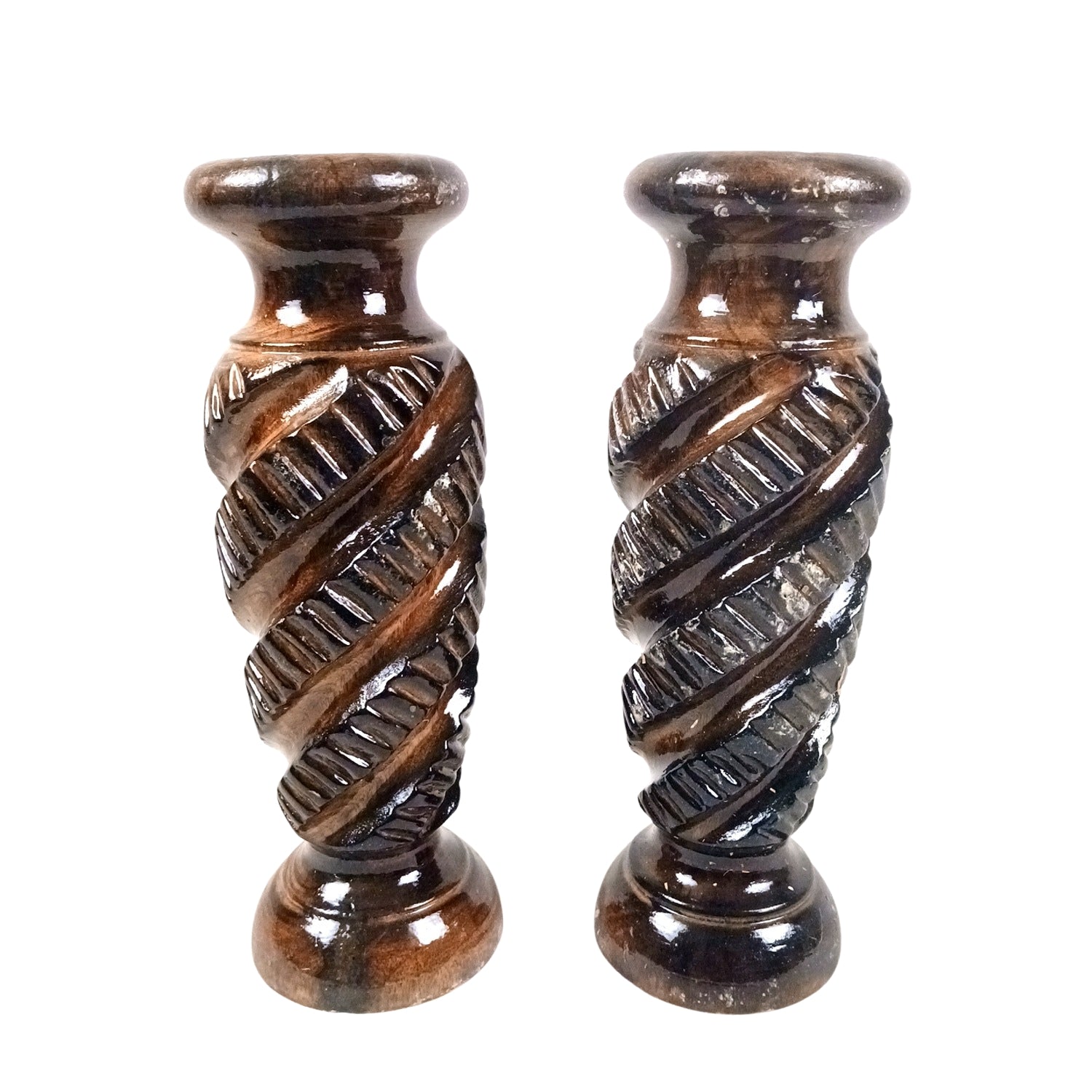 Wooden Flower Vase | Handcrafted Wooden Vase for Home Decor | Decorative Flower Pot for Living Room, Bedroom, Table & Office - 12 Inch (Pack Of 2) - Apkamart