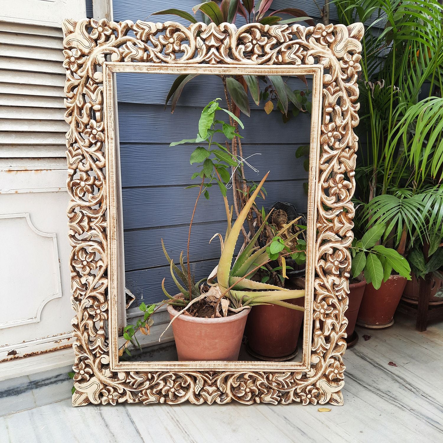 Wooden Jharokha Mirror Frame | Rajasthani Wall Decor - 47 Inch - Apkamart