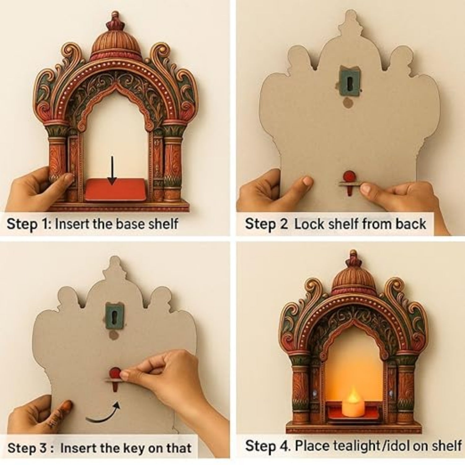 Jharokha Wall Hanging Tea Light Holder | Showpiece & Photo Frame Stand | Decorative Wall Mounted Jharokha for Home Décor, Mandir & Living Room Decoration - 15 Inch - Apkamart