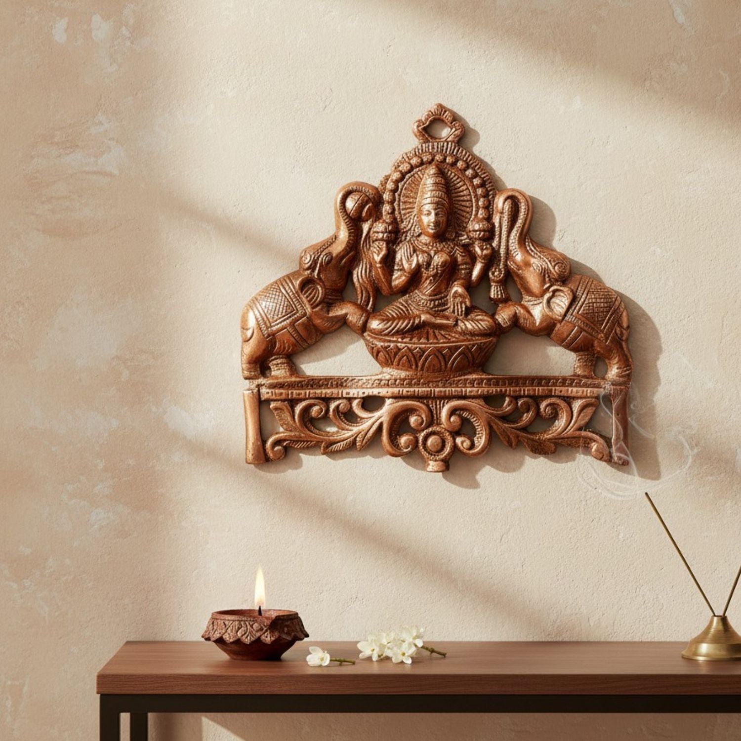 Gaja Lakshmi Wall Hanging Metal Murti | Laxmi Wall Decor Statue-Apkamart