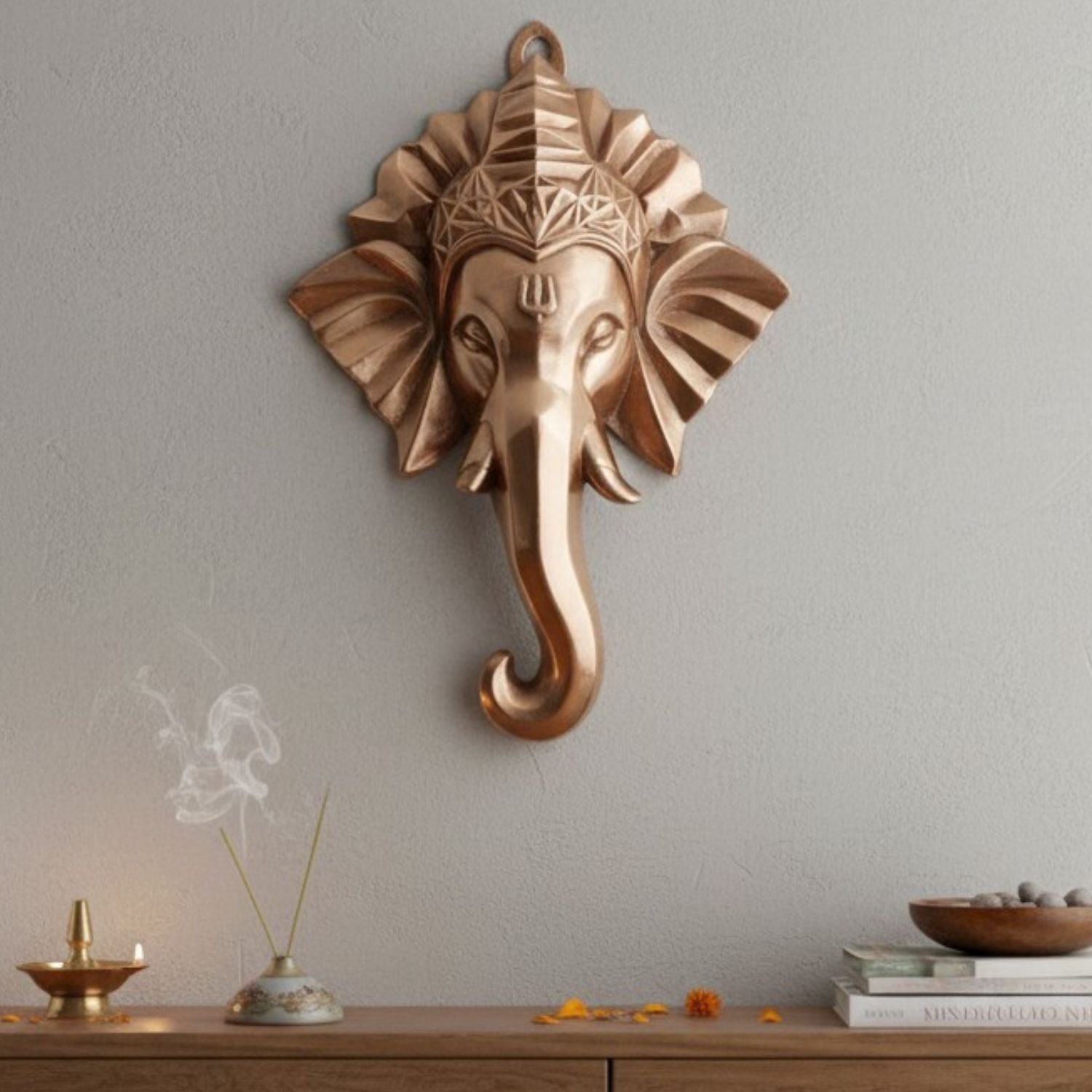 Ganesh Face Wall Hanging – Copper, 20 Inch - Apkamart