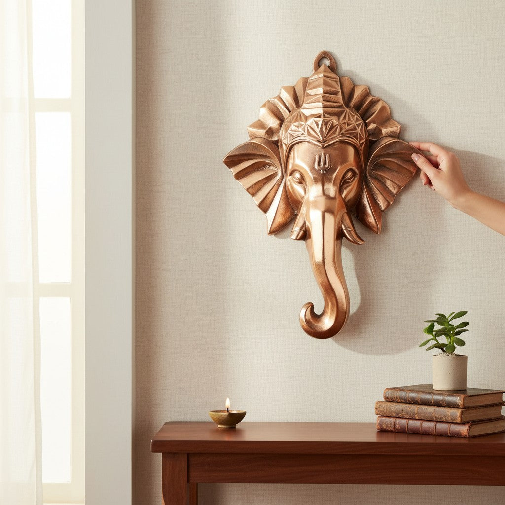 Ganesh Face Wall Hanging – Copper, 20 Inch - Apkamart
