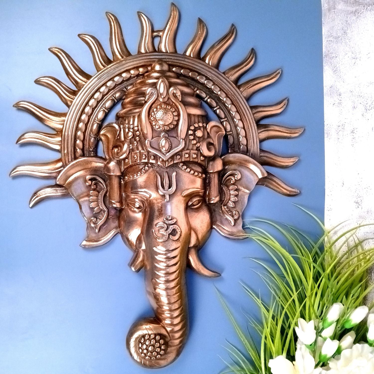 Ganesh Face Wall Hanging Showpiece | Metal Ganpati Idol for Wall Decor | Handcrafted Spiritual Home Decor | Gift for Housewarming, Diwali & Festivals - 24 Inch - Apkamart